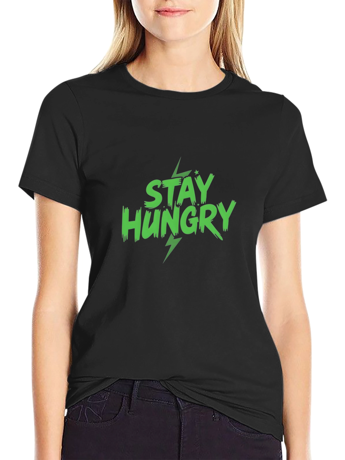 Stay Hungry Graphic Print Black T-Shirt