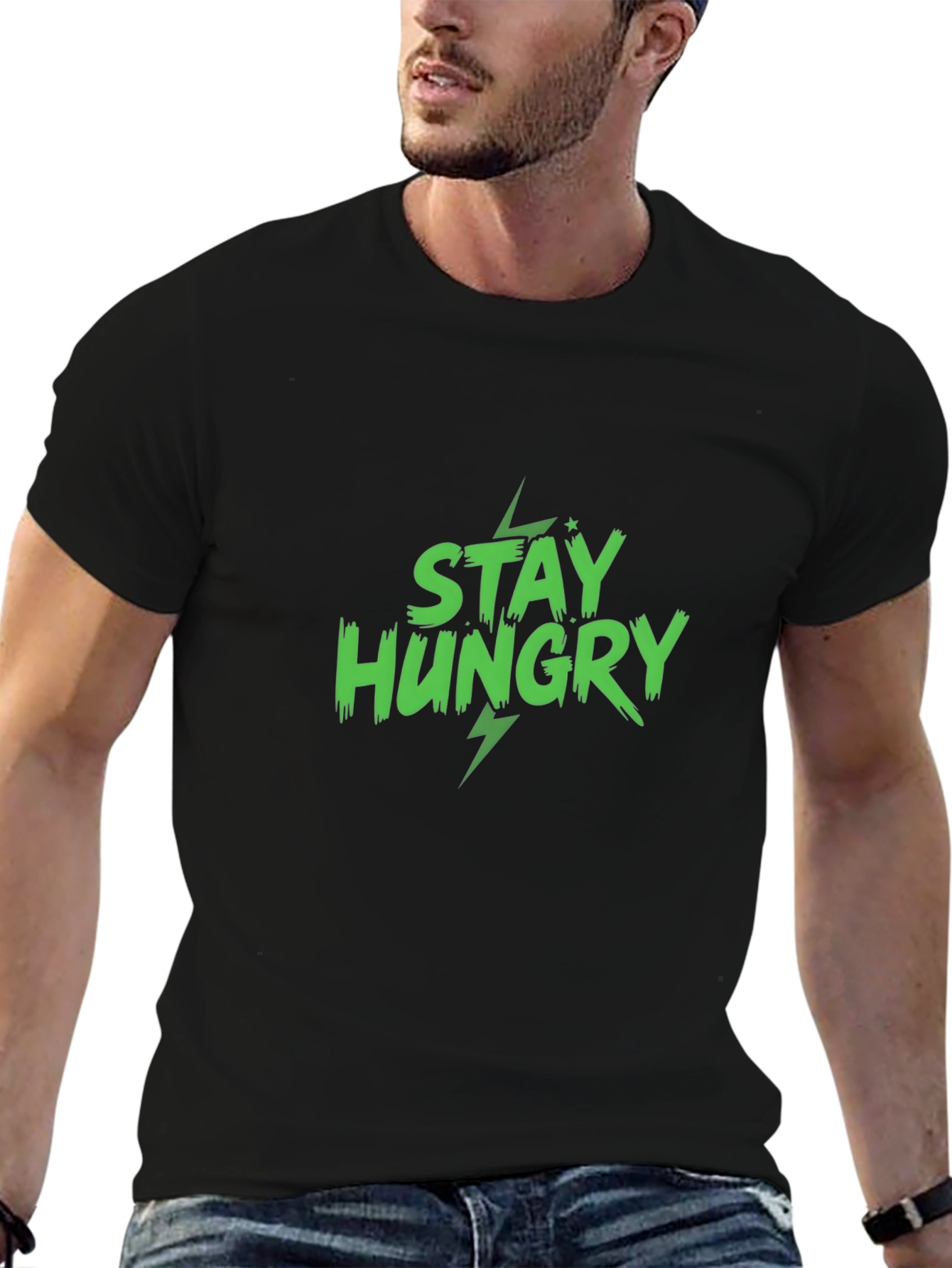 Stay Hungry Graphic Print Black T-Shirt