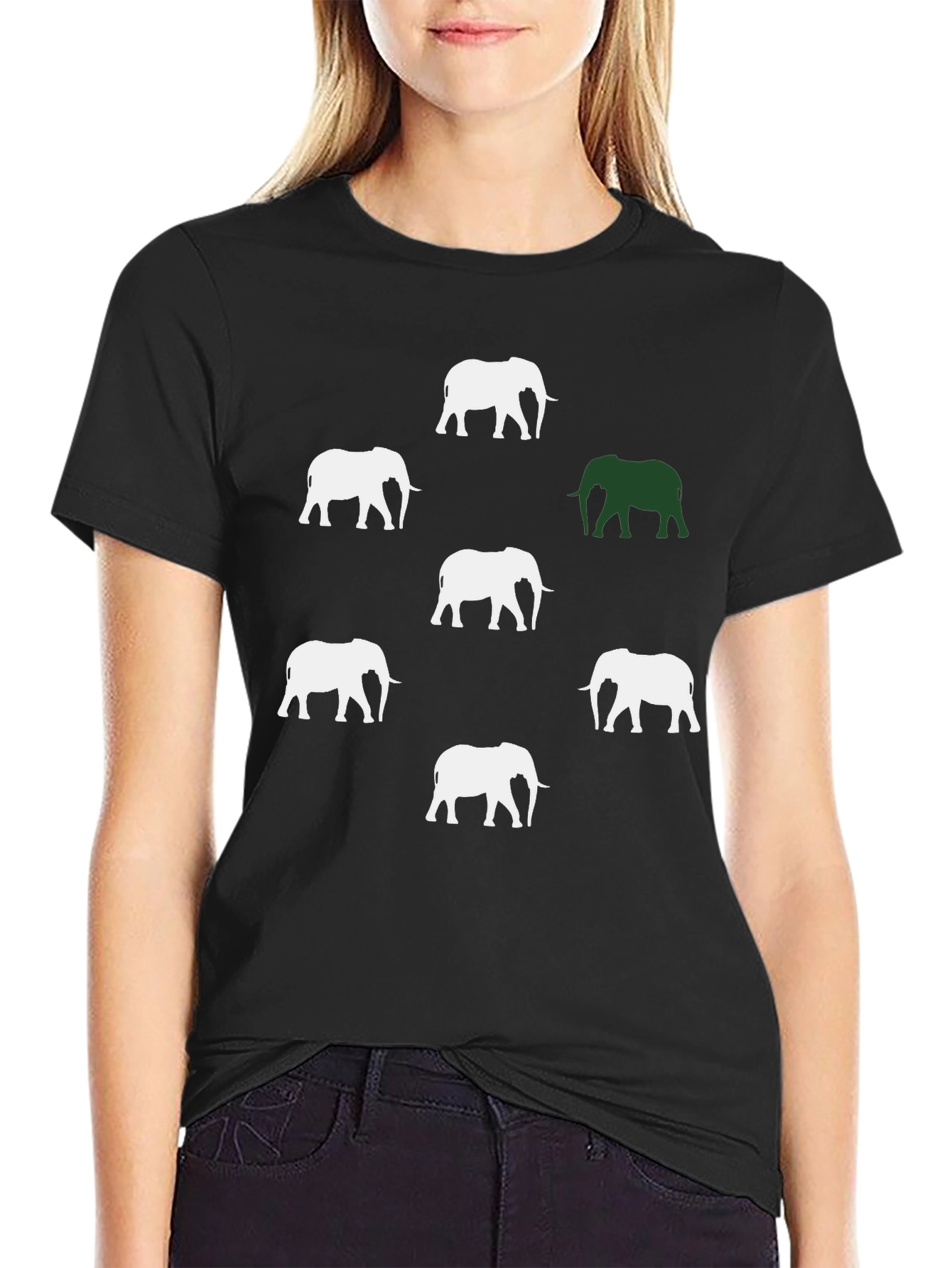 Elephant Pattern Graphic Tee - Black