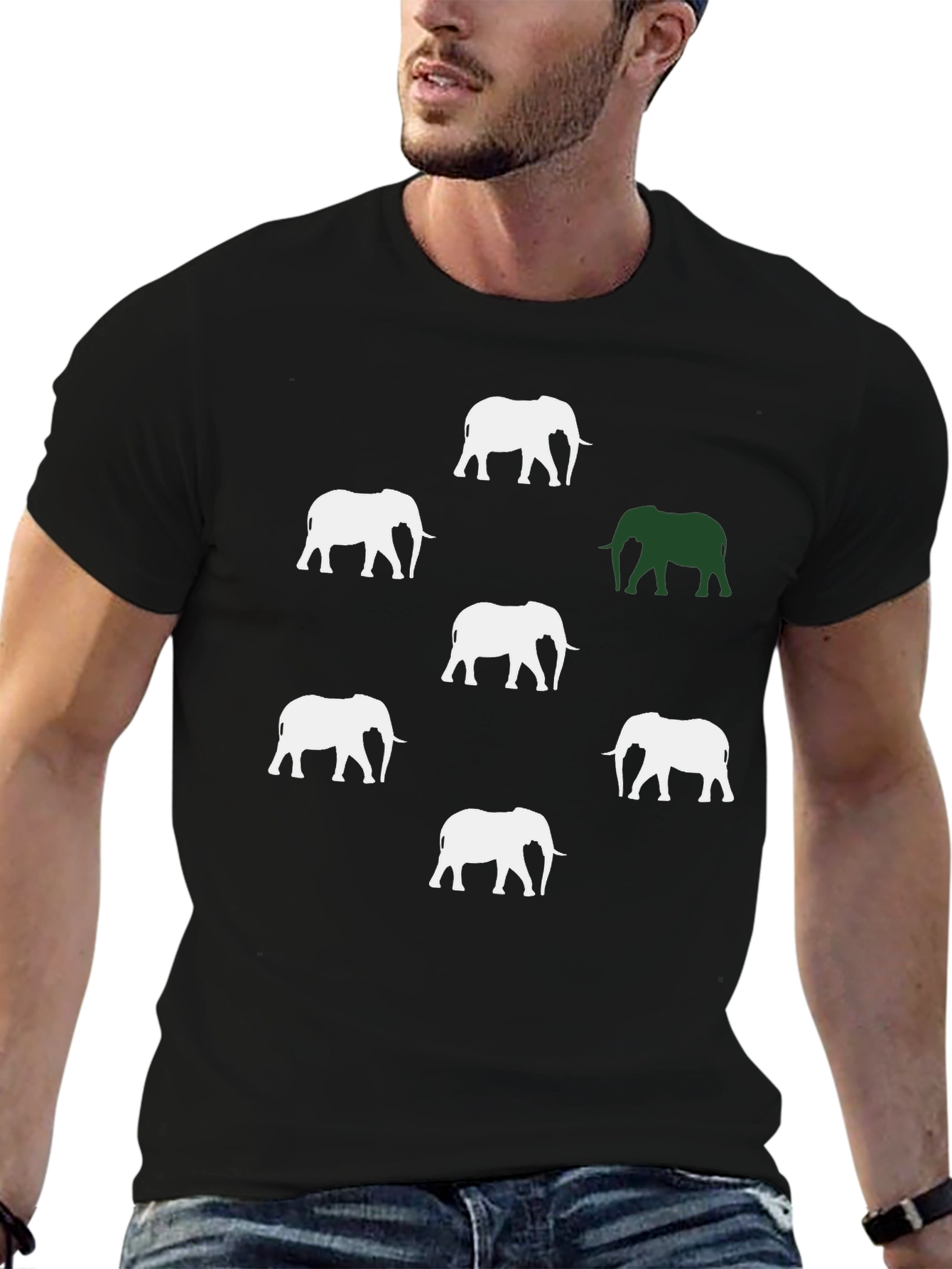 Elephant Pattern Graphic Tee - Black