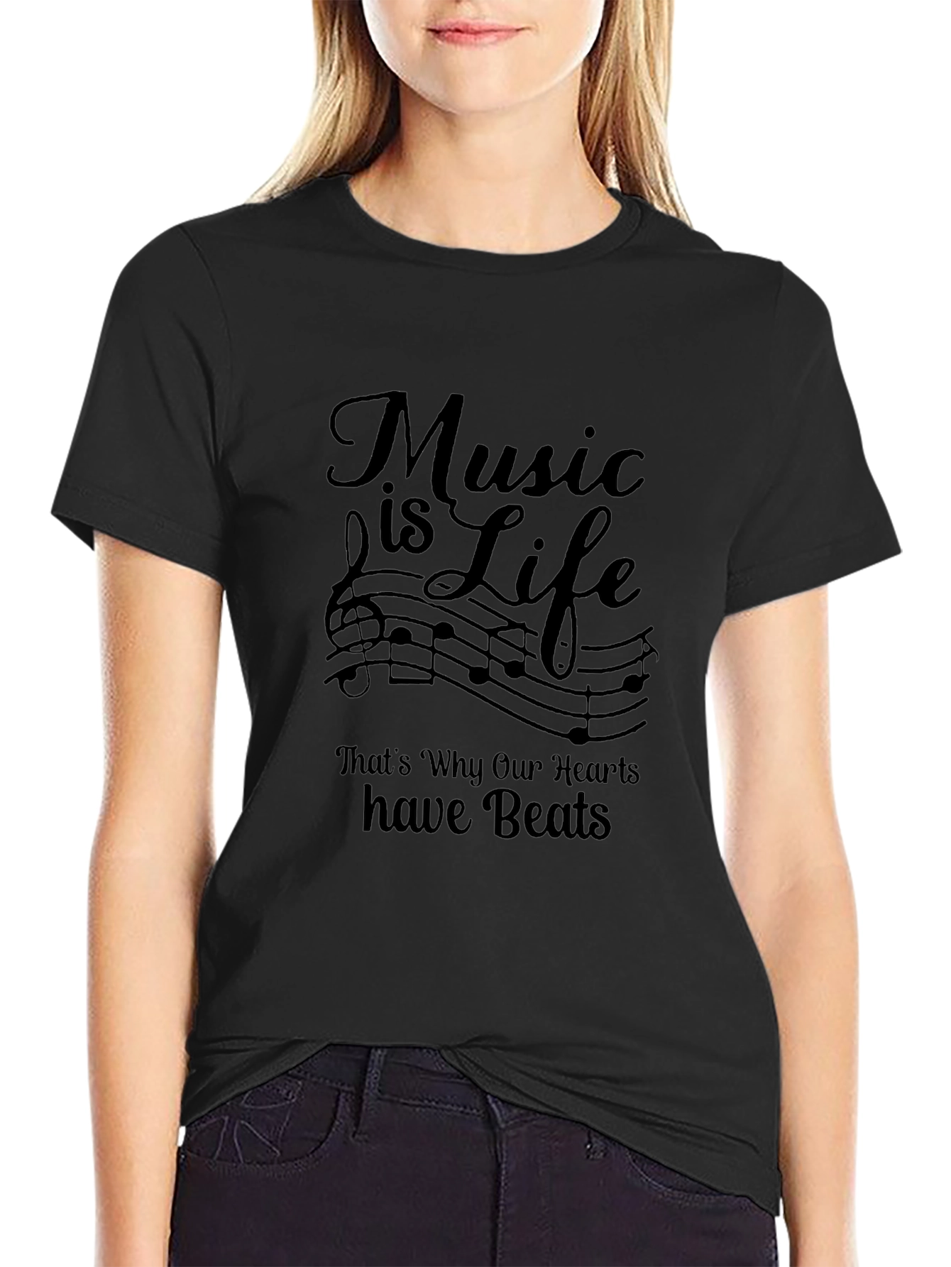 Music is Life Graphic Tee - Black Casual Shirt