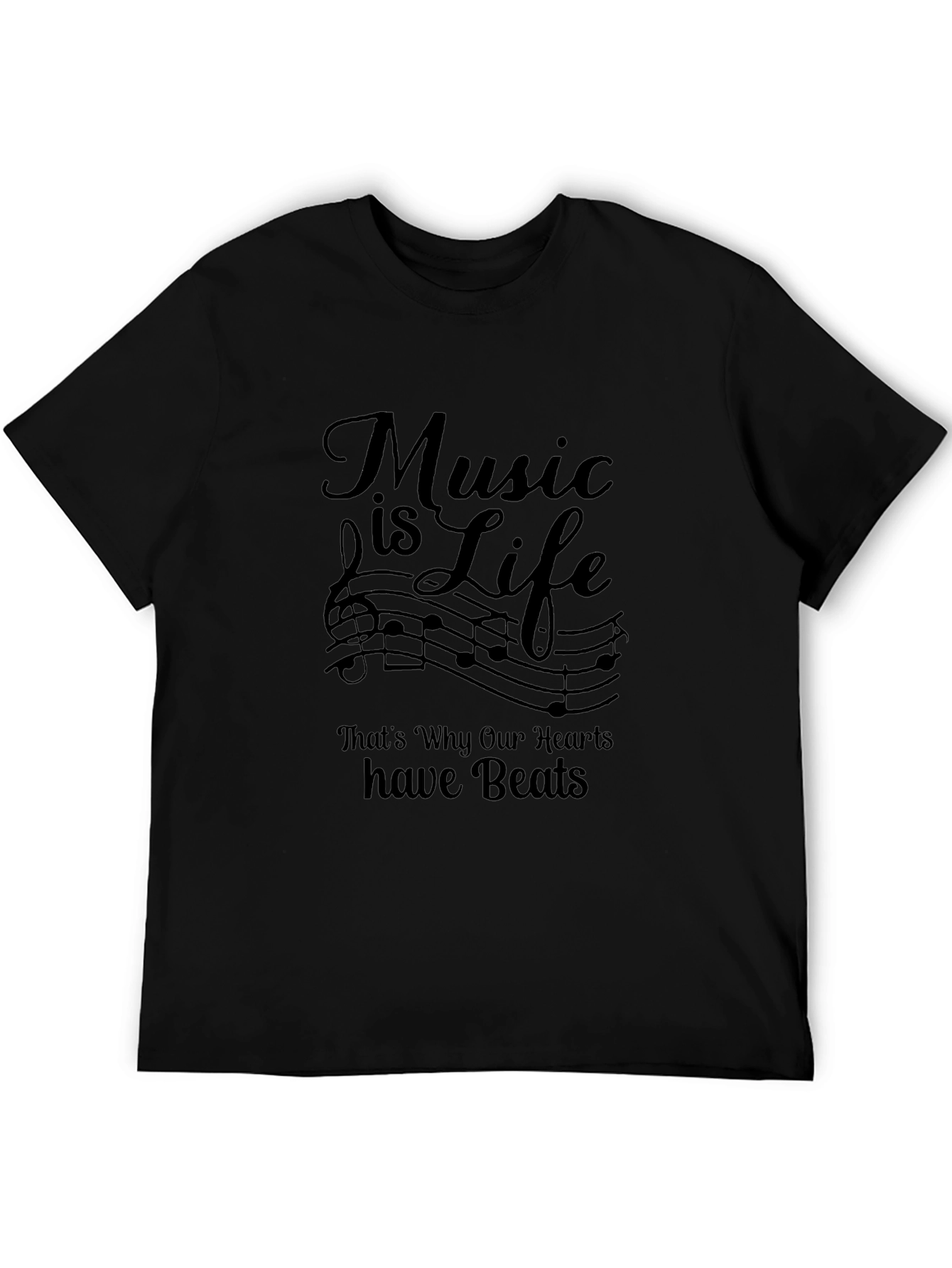 Music is Life Graphic Tee - Black Casual Shirt