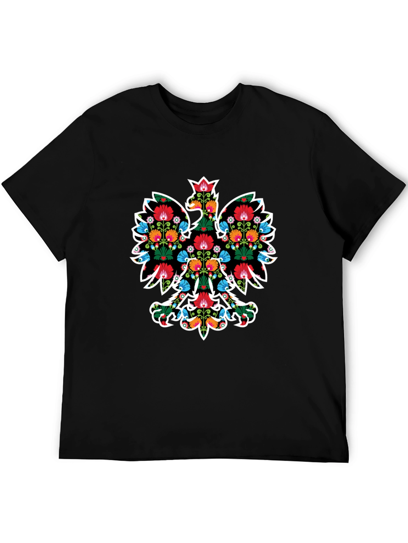 Floral Eagle Graphic Tee - Black Casual T-Shirt