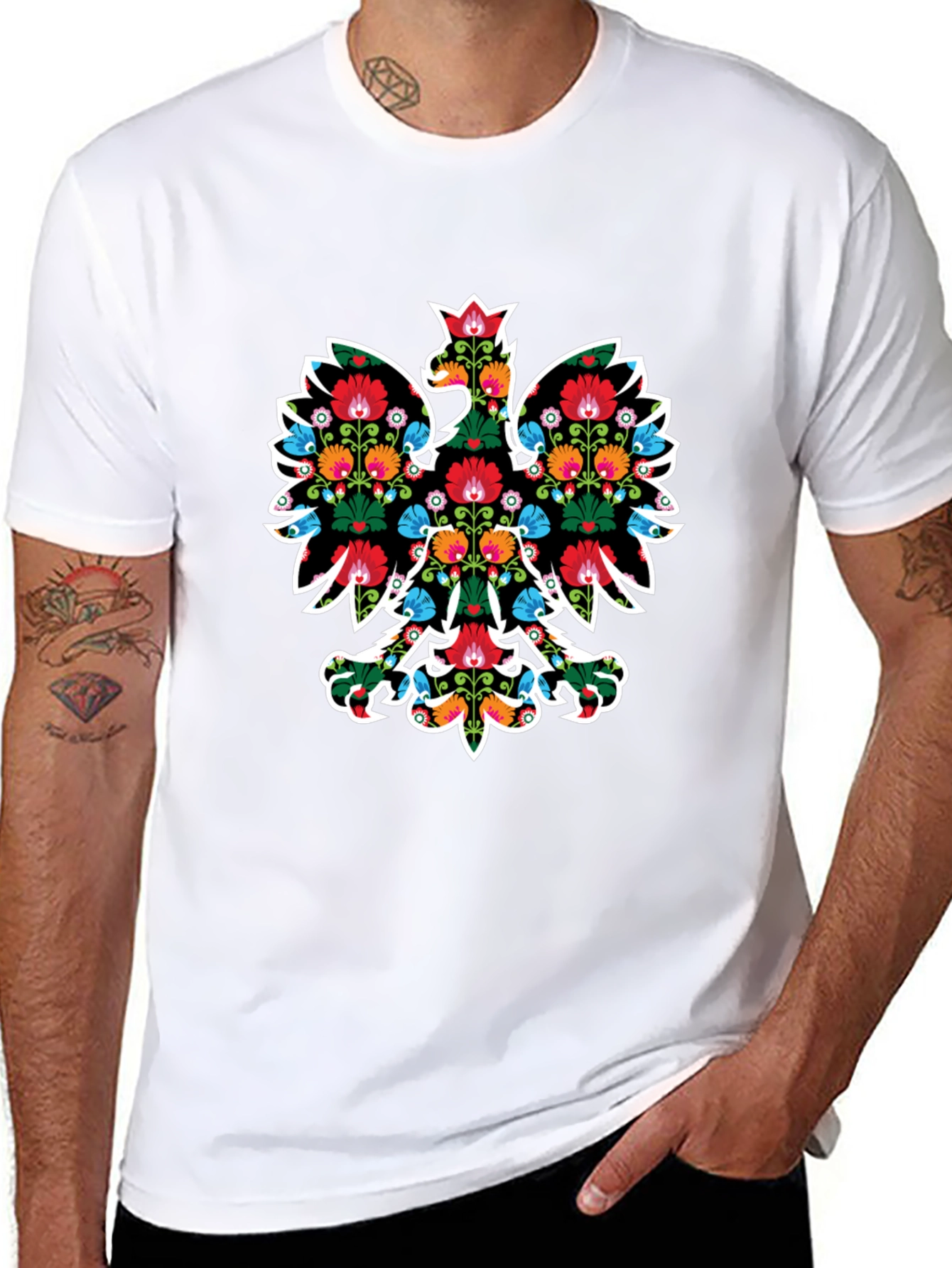 Floral Eagle Graphic Tee - Black Casual T-Shirt