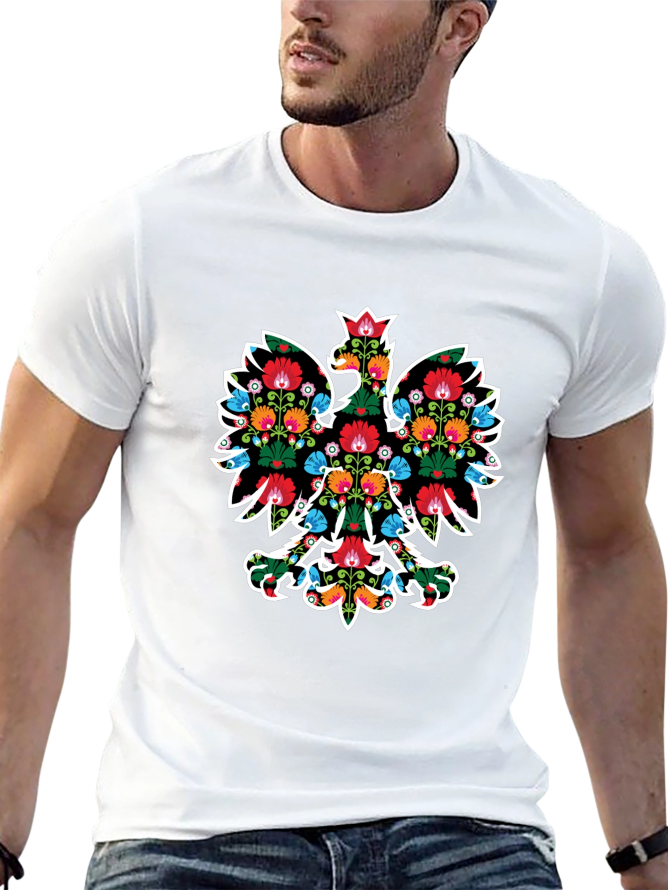 Floral Eagle Graphic Tee - Black Casual T-Shirt
