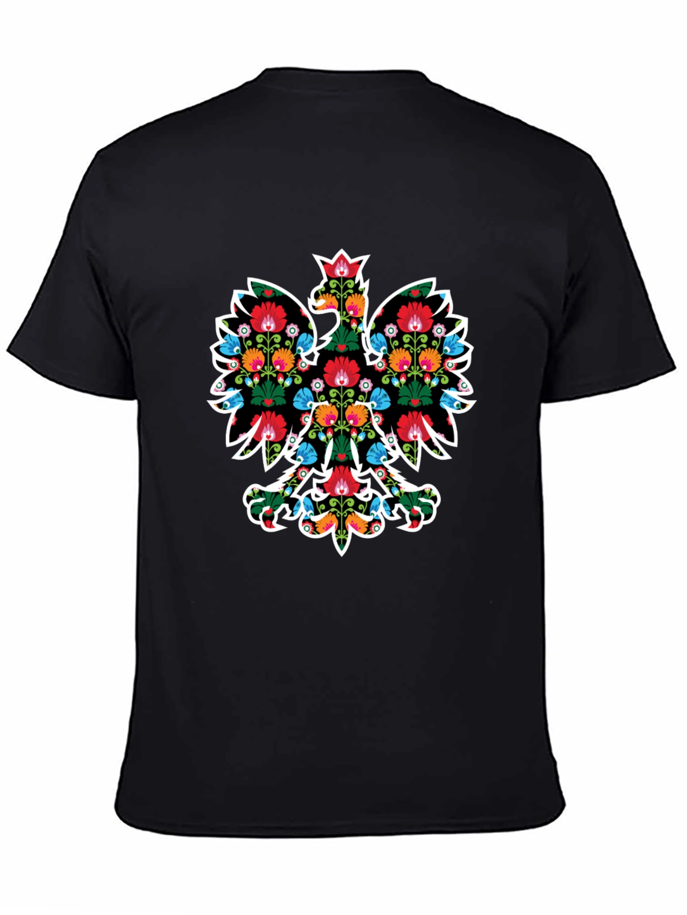 Floral Eagle Graphic Tee - Black Casual T-Shirt