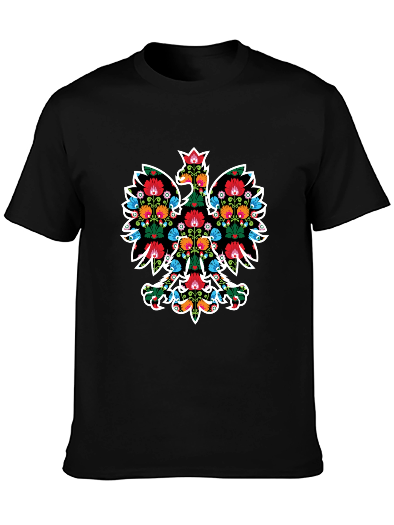 Floral Eagle Graphic Tee - Black Casual T-Shirt