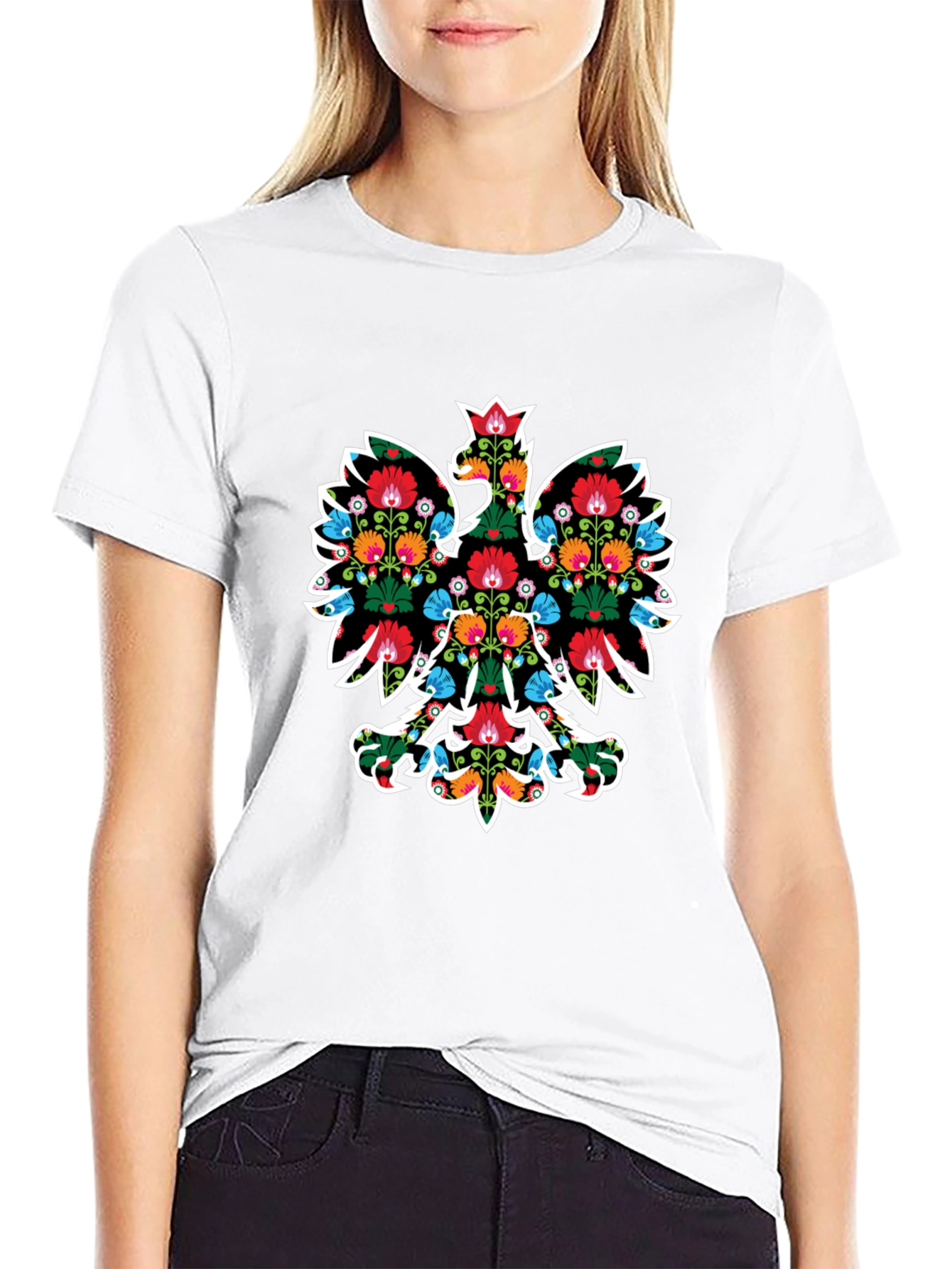Floral Eagle Graphic Tee - Black Casual T-Shirt