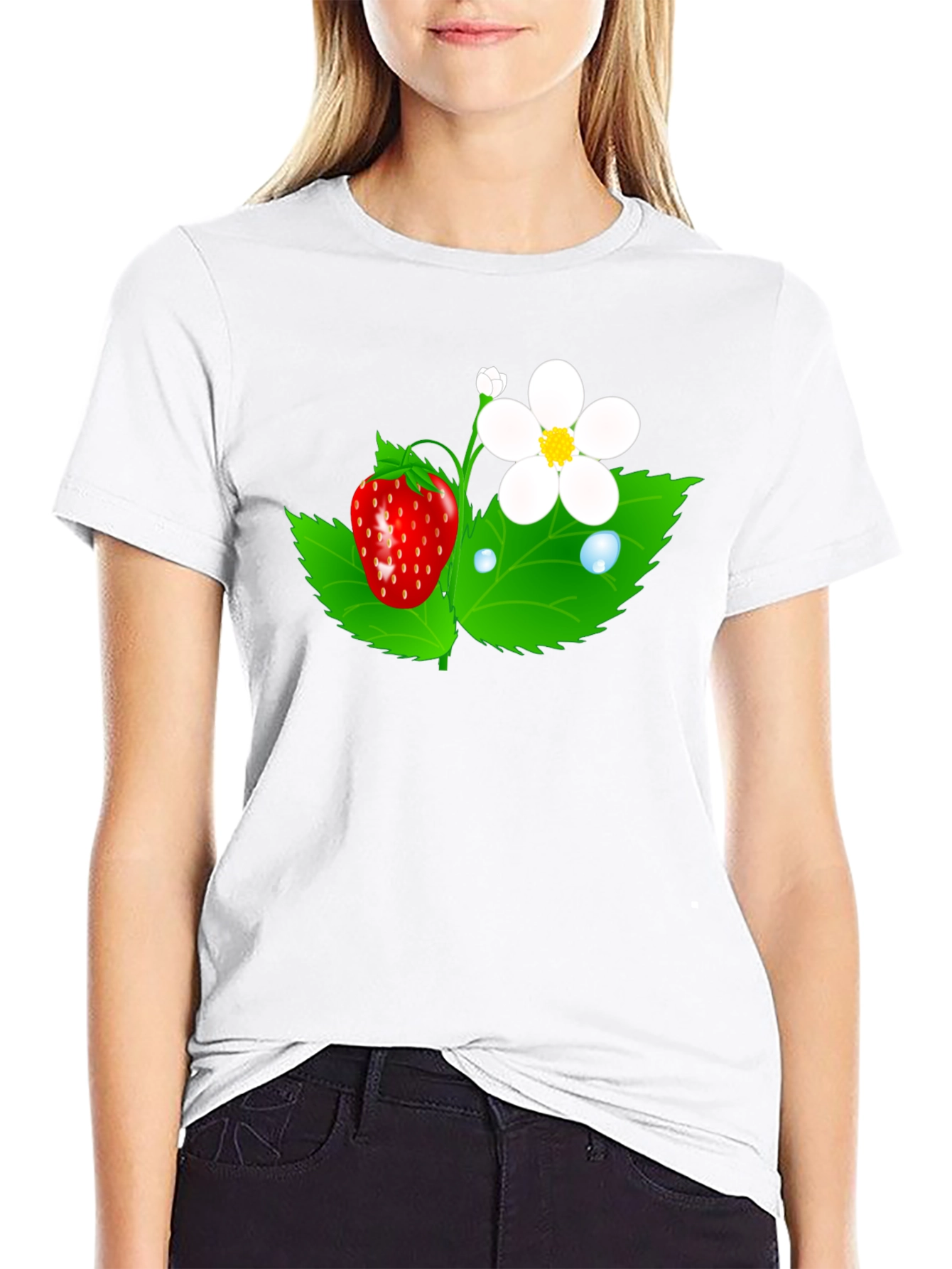 Strawberry Flower Graphic Black T-Shirt