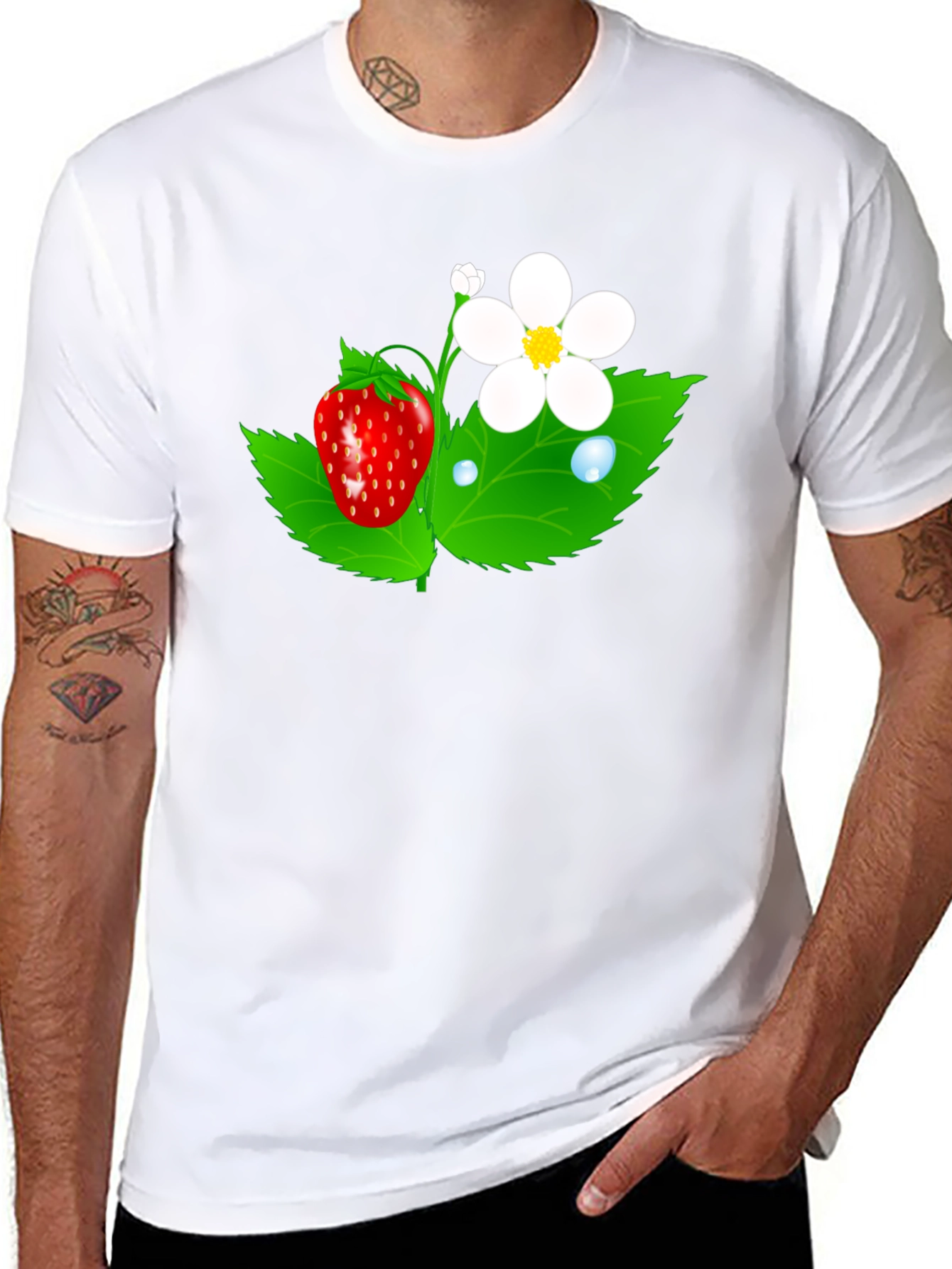 Strawberry Flower Graphic Black T-Shirt