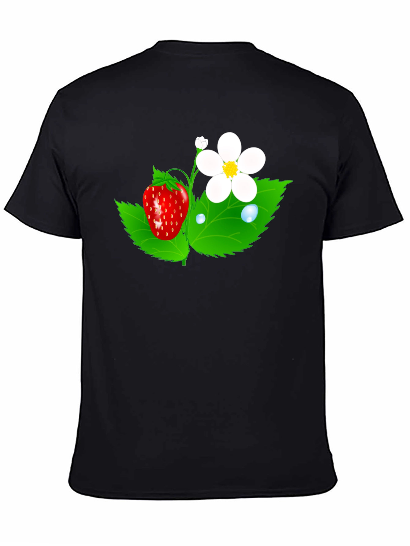 Strawberry Flower Graphic Black T-Shirt