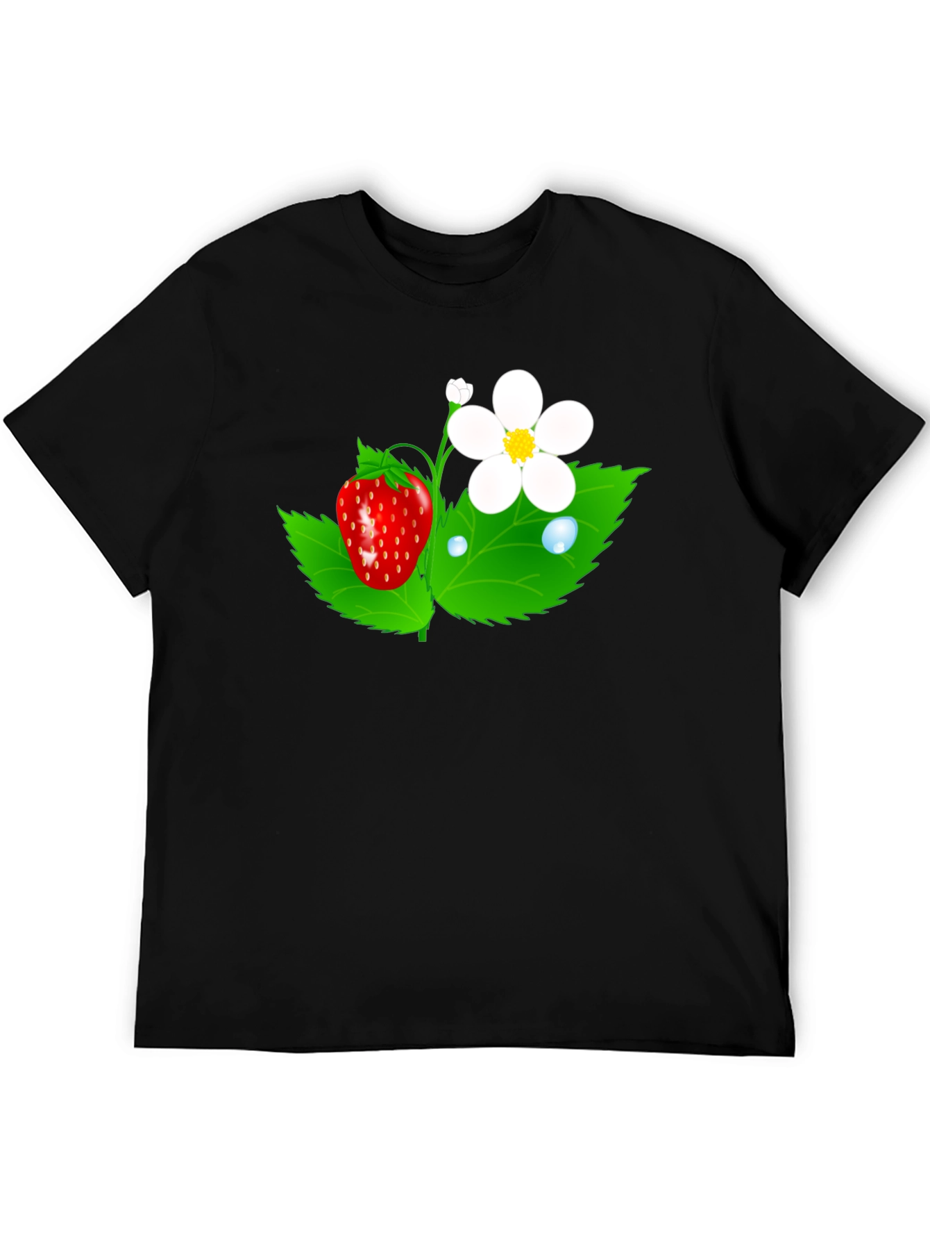 Strawberry Flower Graphic Black T-Shirt