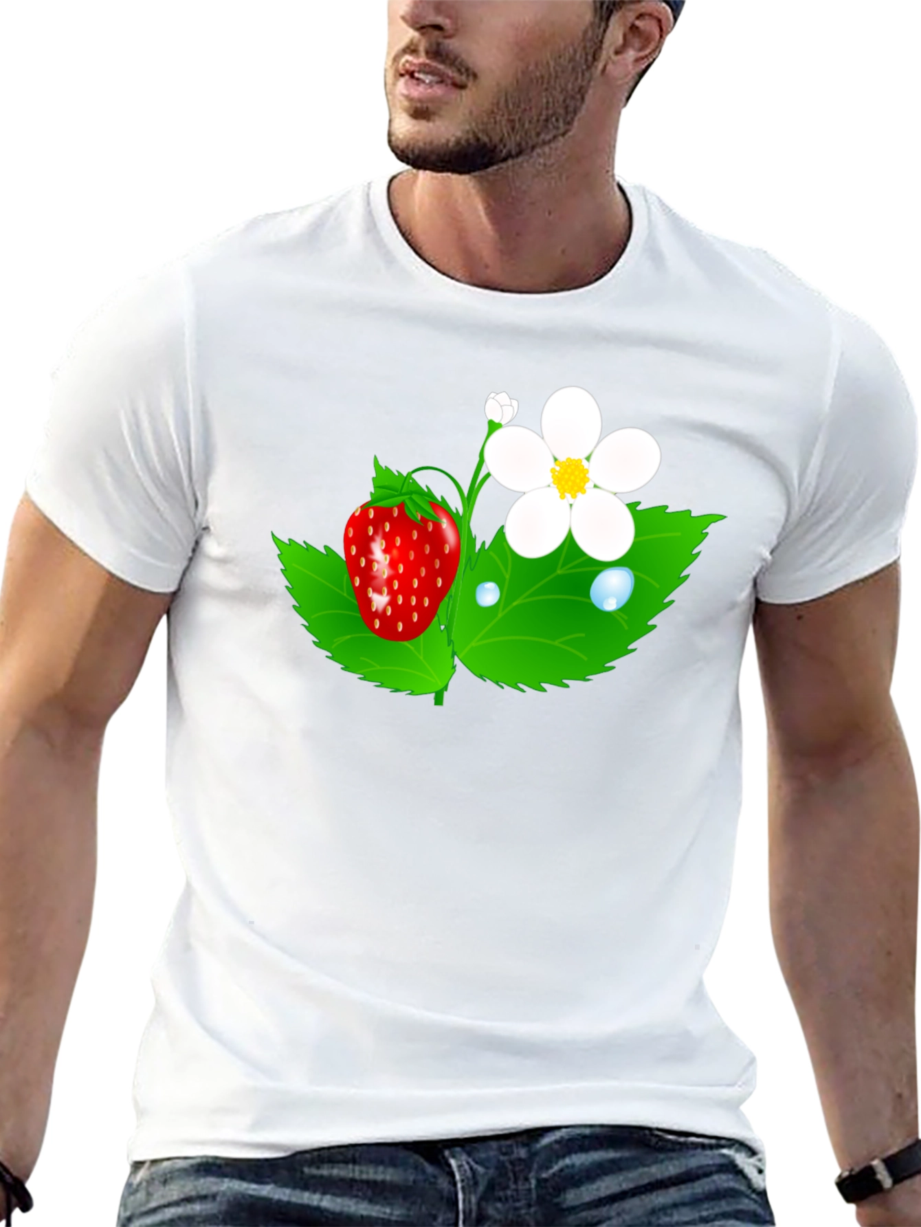 Strawberry Flower Graphic Black T-Shirt