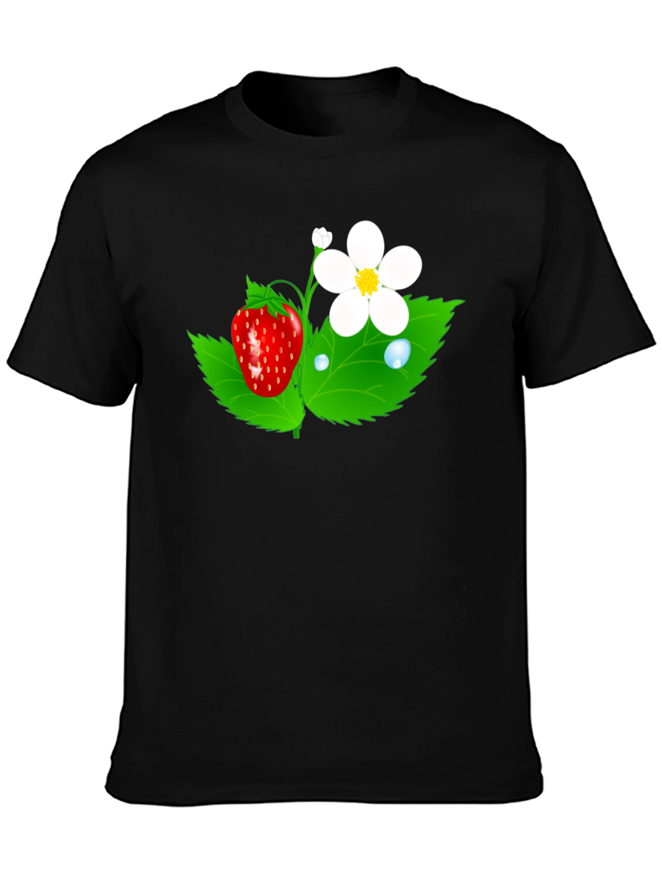 Strawberry Flower Graphic Black T-Shirt