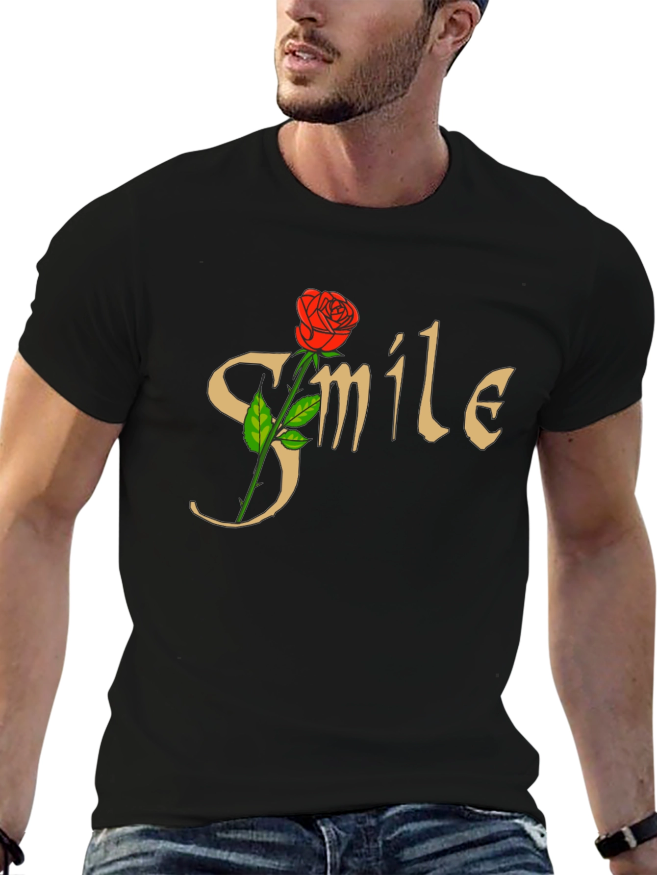 Smile Rose Graphic T-Shirt - Trendy Casual Tee