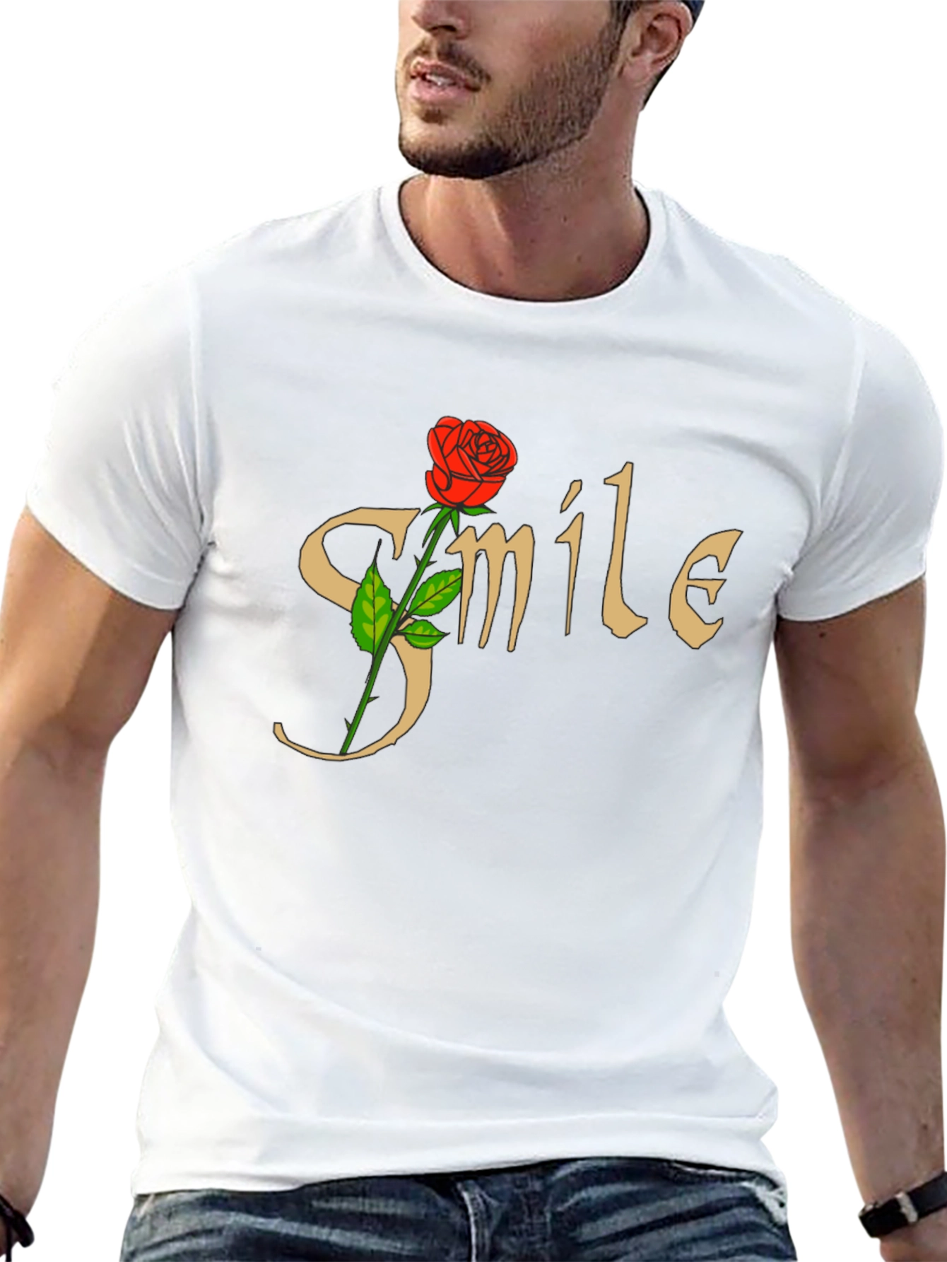 Smile Rose Graphic T-Shirt - Trendy Casual Tee