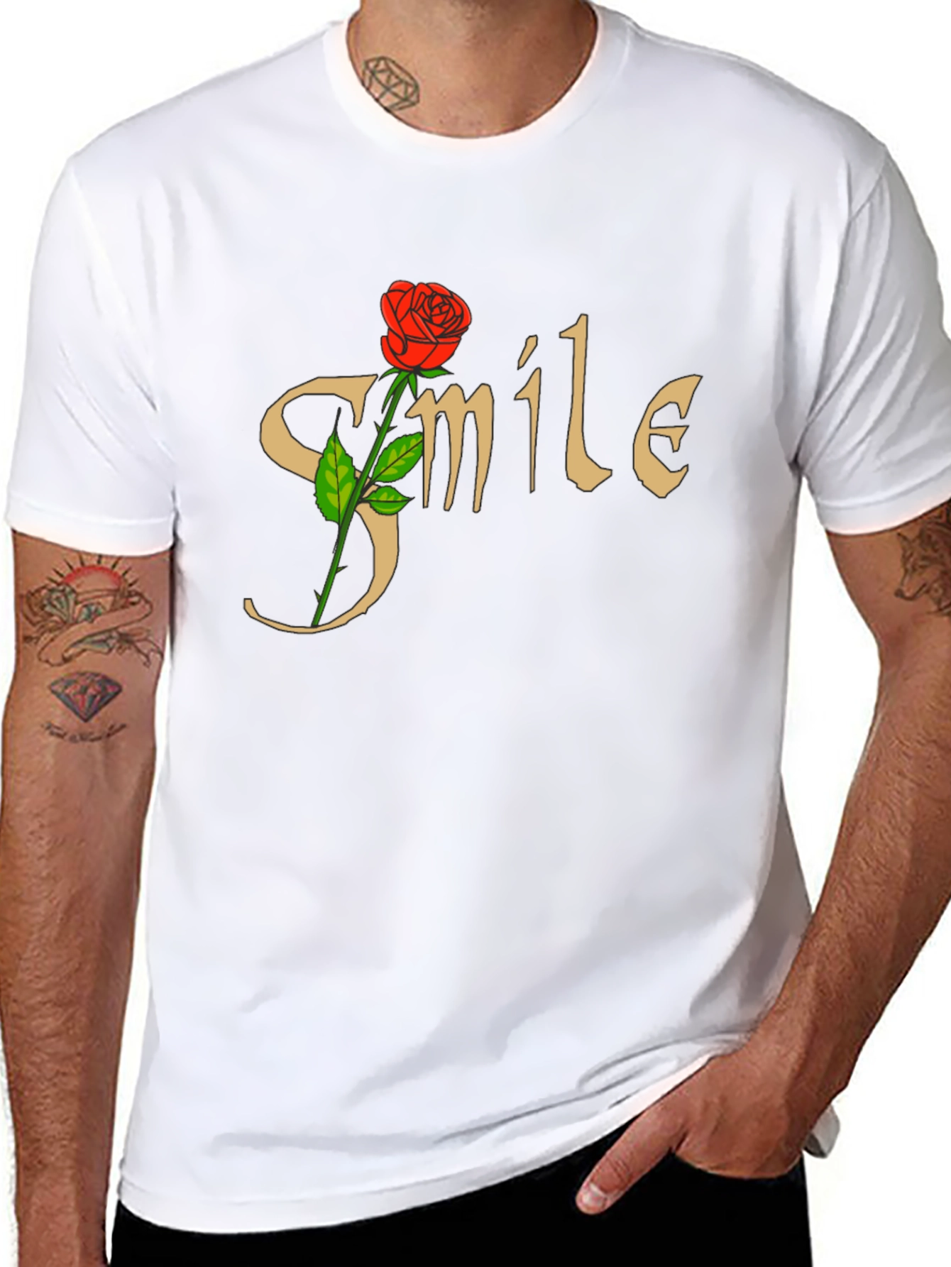 Smile Rose Graphic T-Shirt - Trendy Casual Tee