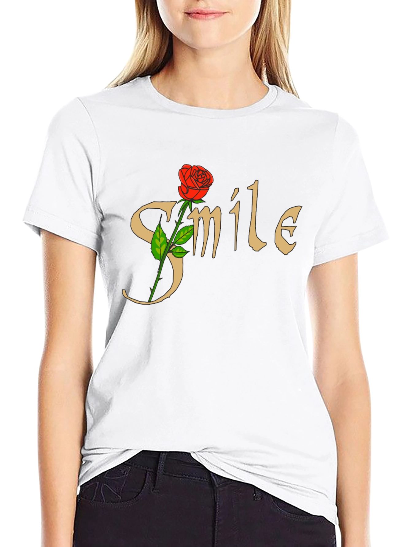 Smile Rose Graphic T-Shirt - Trendy Casual Tee