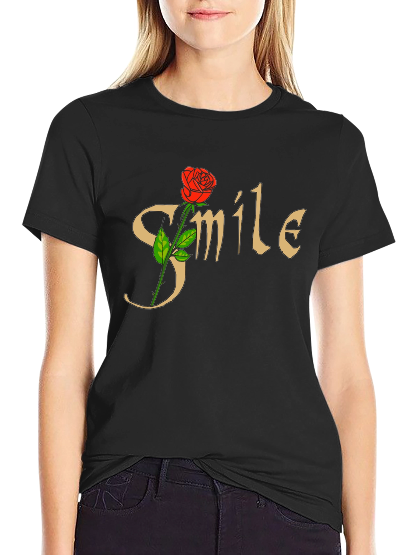 Smile Rose Graphic T-Shirt - Trendy Casual Tee