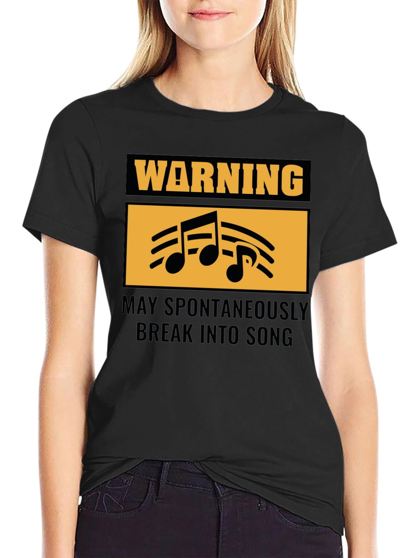 Warning May Spontaneously Break into Song Black T-Shirt