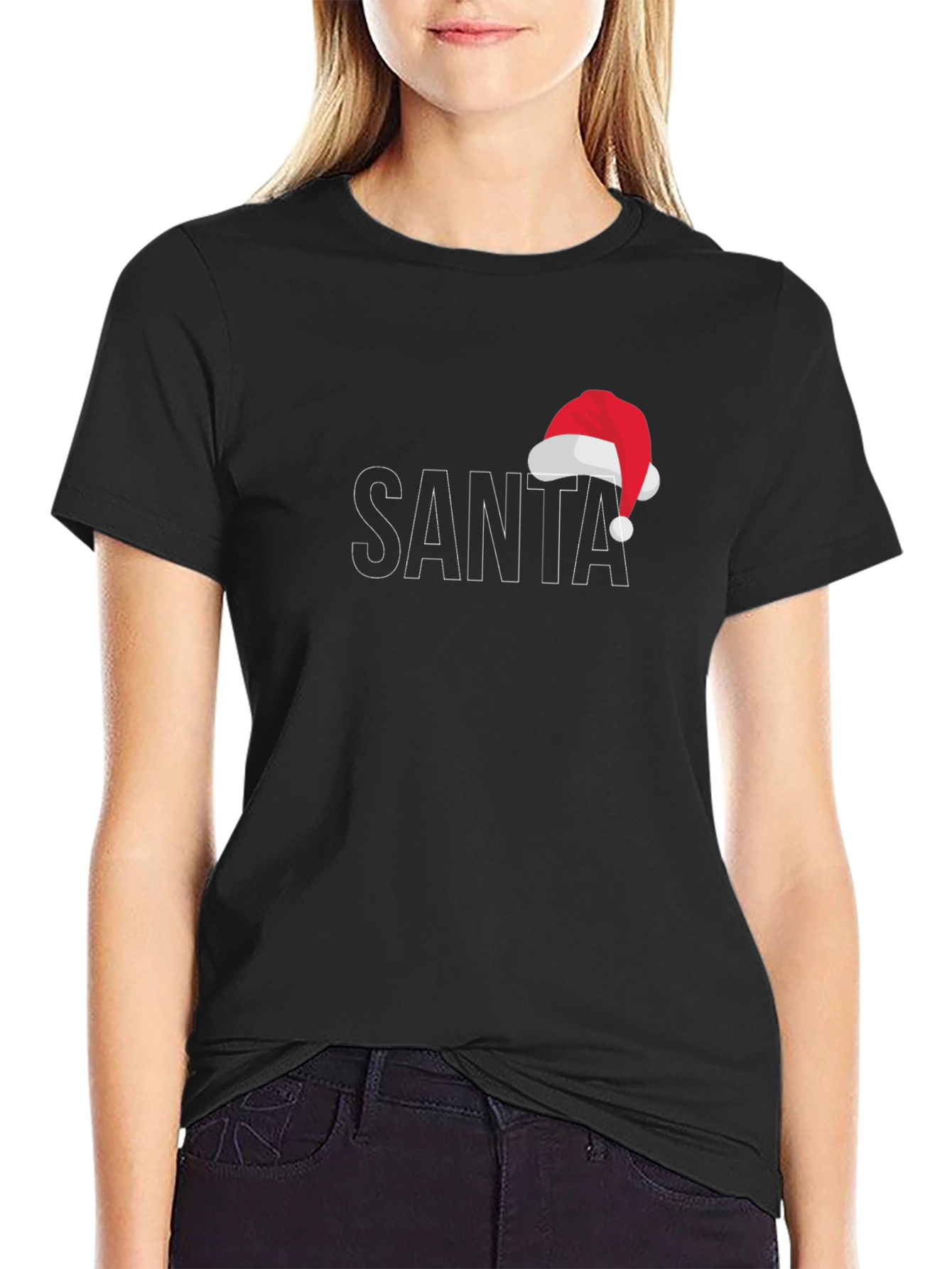 Festive Santa Hat Graphic Tee - Holiday Apparel