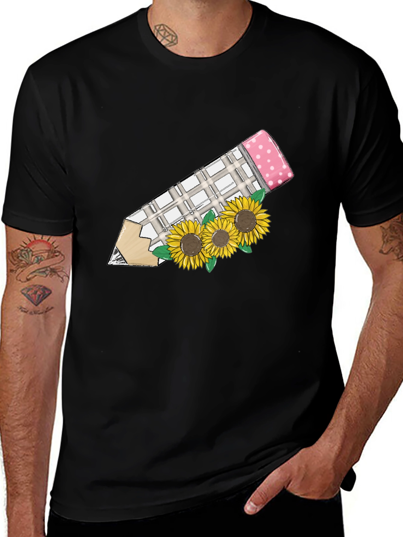 Sunflower Pencil Graphic T-Shirt