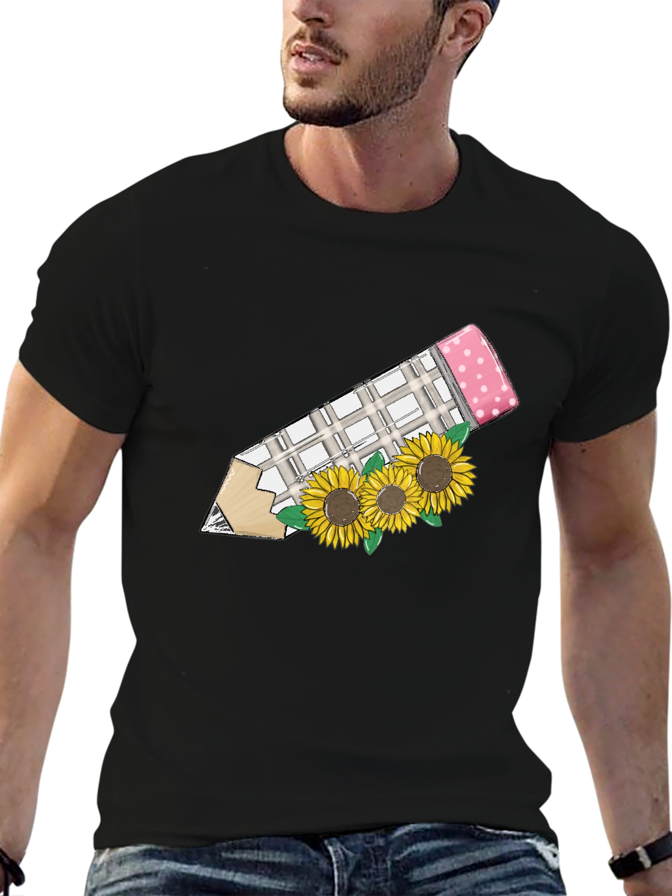 Sunflower Pencil Graphic T-Shirt