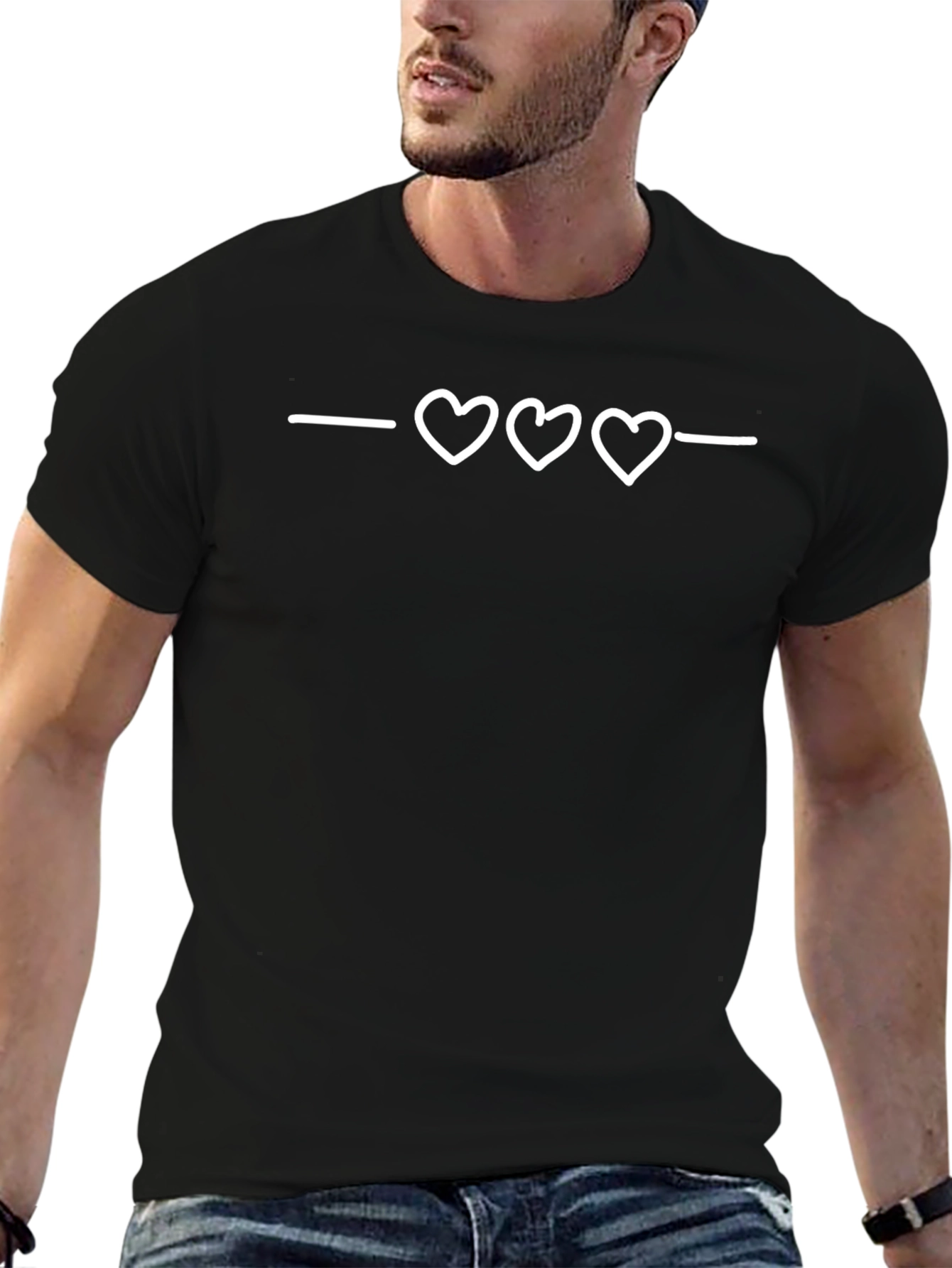 Black Tee with White Hearts Design