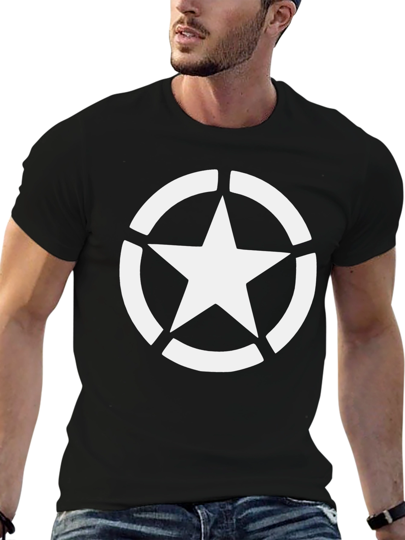 Star Graphic Tee - Black Cotton Casual T-Shirt