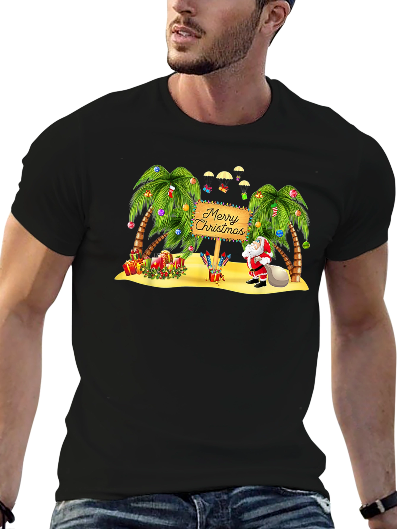 Tropical Christmas T-Shirt Santa Beach