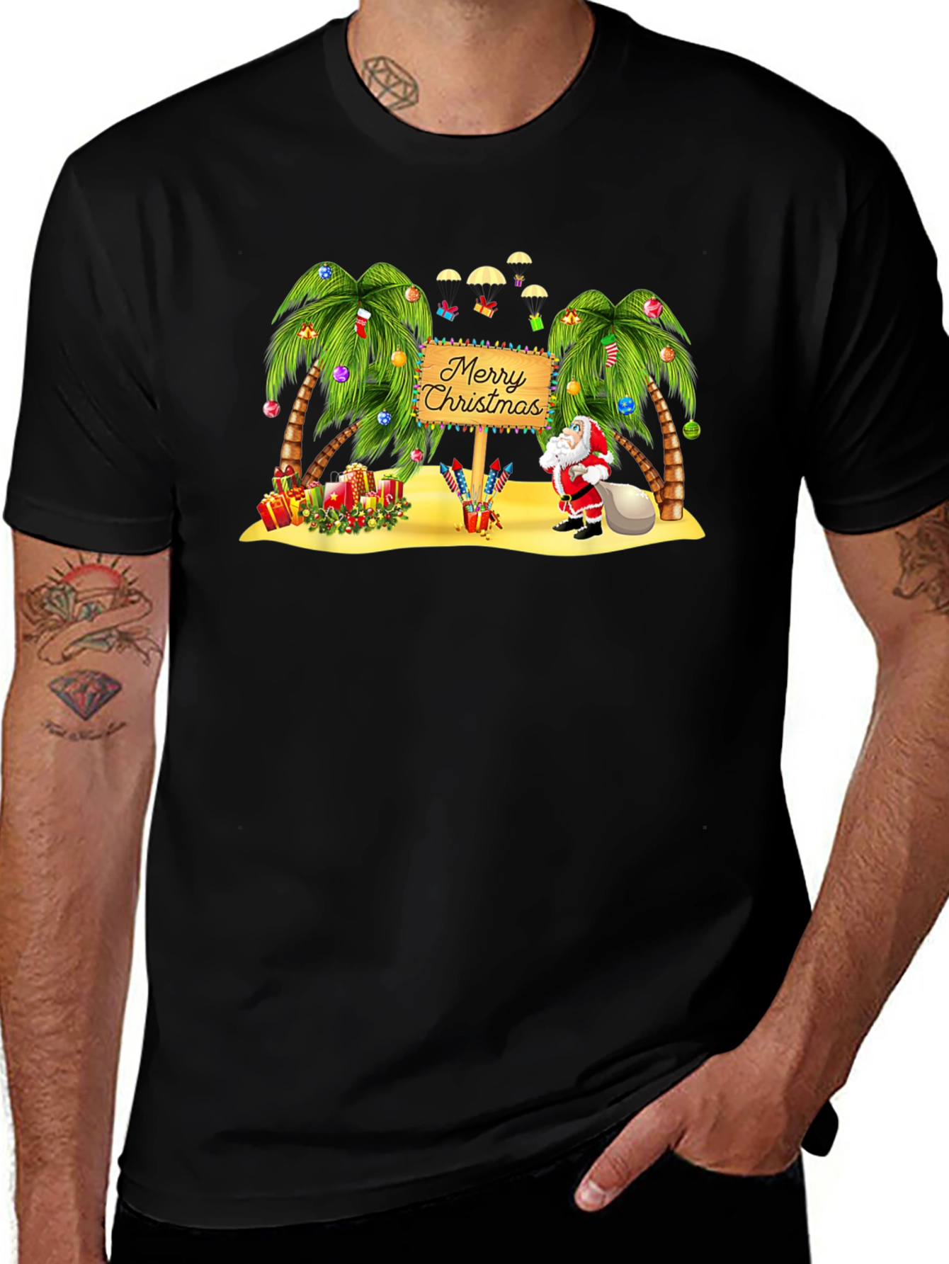 Tropical Christmas T-Shirt Santa Beach