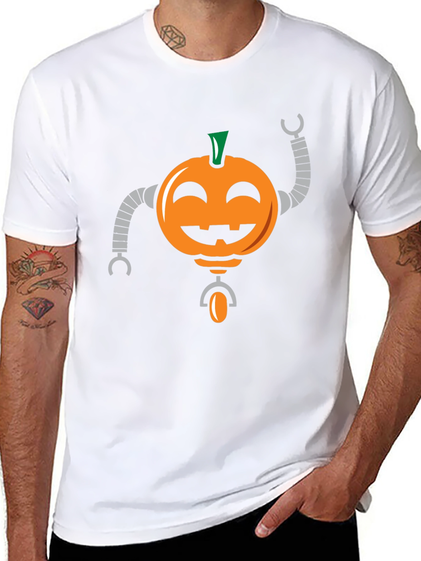 Robot Pumpkin Graphic T-Shirt - Halloween Tee