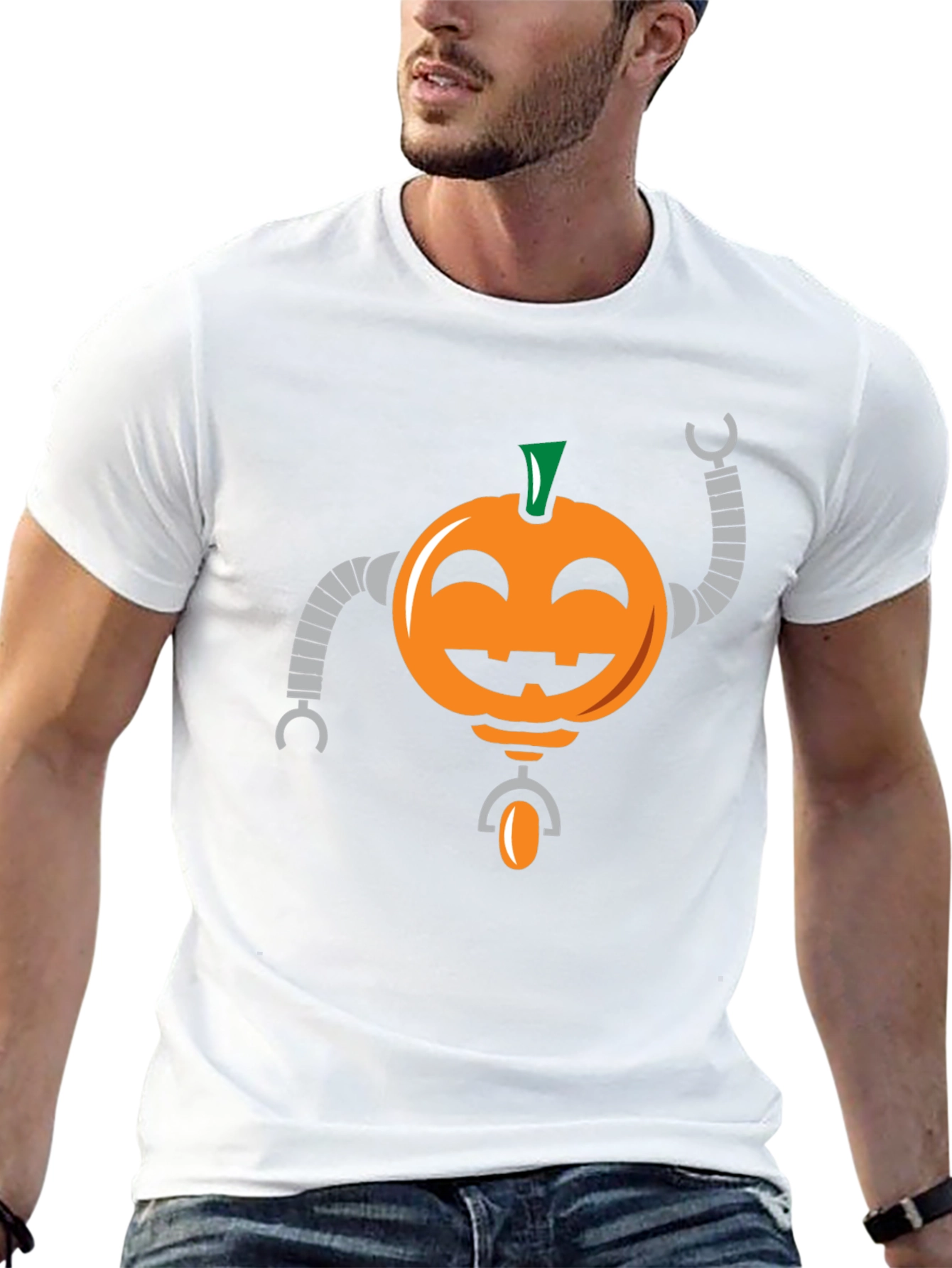 Robot Pumpkin Graphic T-Shirt - Halloween Tee