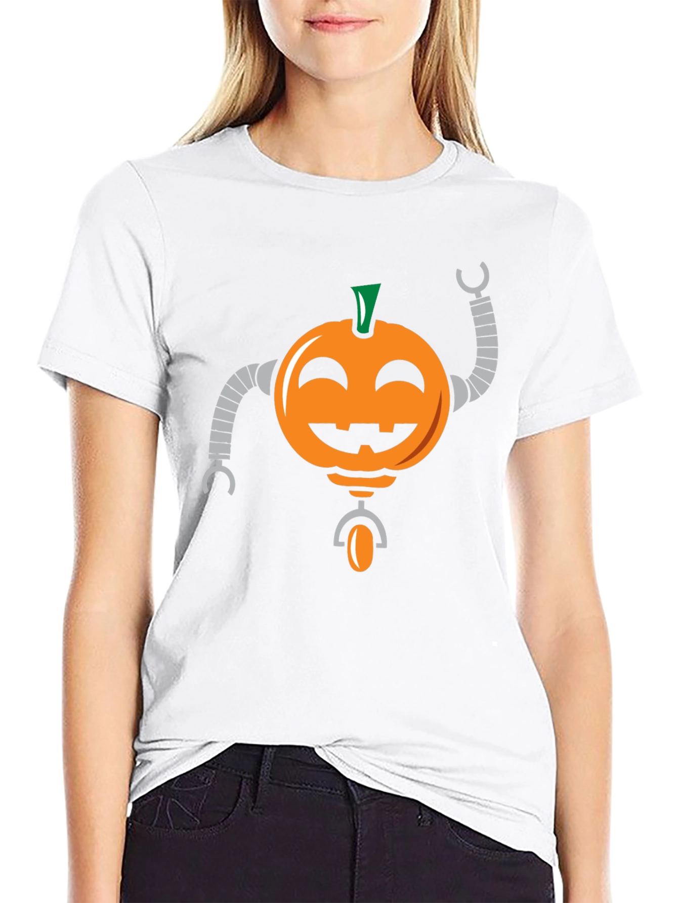 Robot Pumpkin Graphic T-Shirt - Halloween Tee