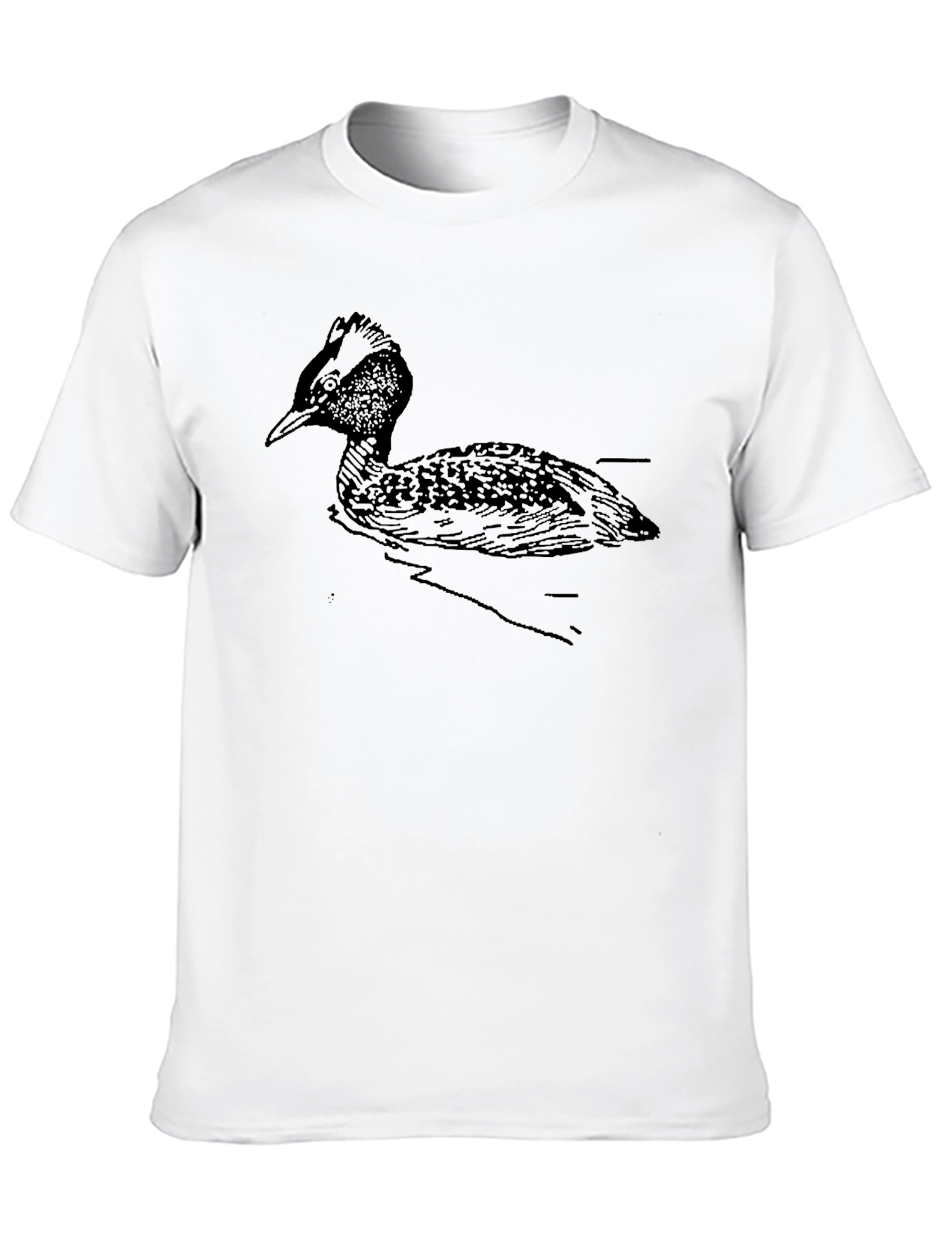 Black T-Shirt with Grebe Bird Illustration