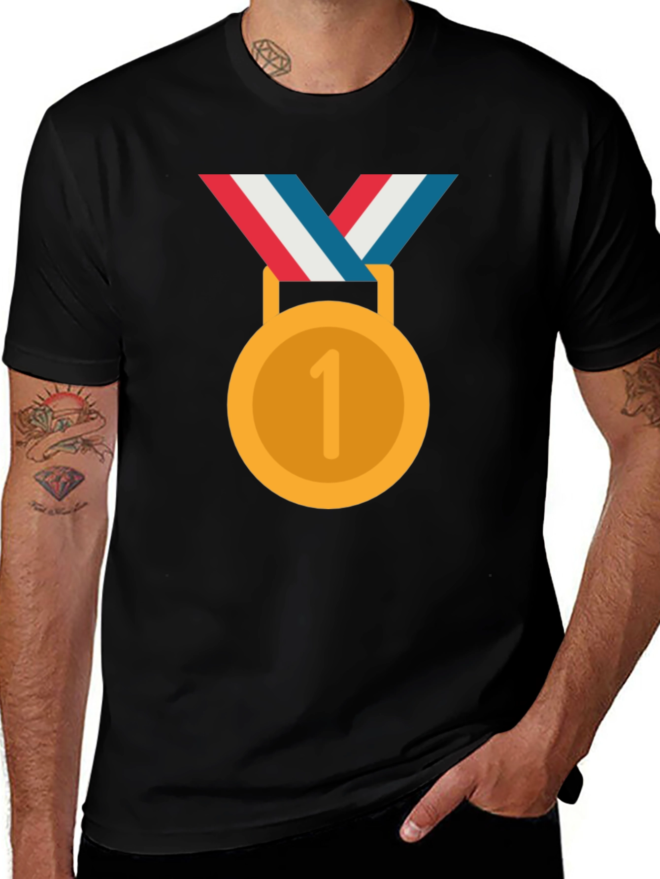 Winners Medal Graphic Tee - Black Cotton T-Shirt