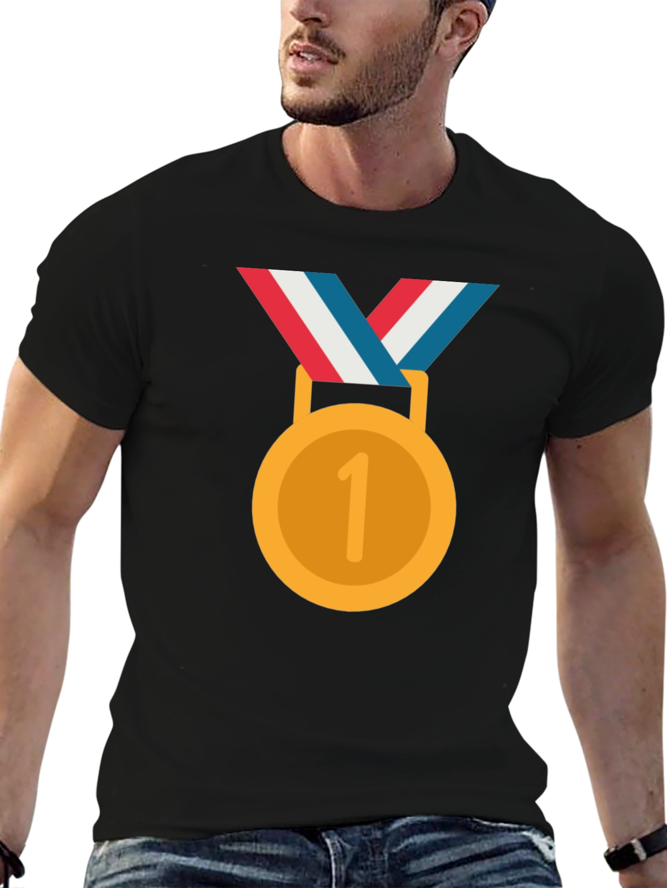 Winners Medal Graphic Tee - Black Cotton T-Shirt