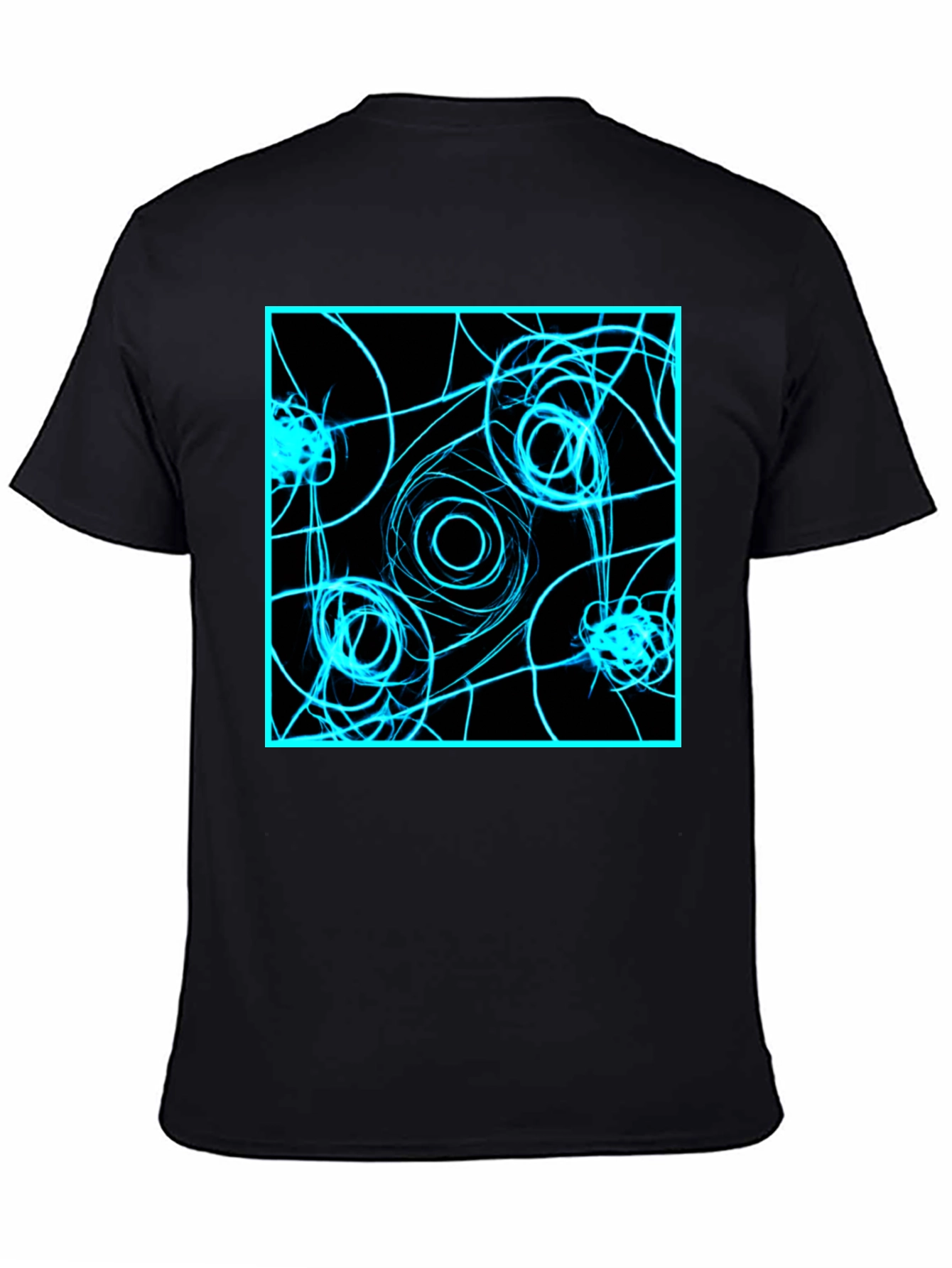 Abstract Geometric T-Shirt: Electric Blue on Black