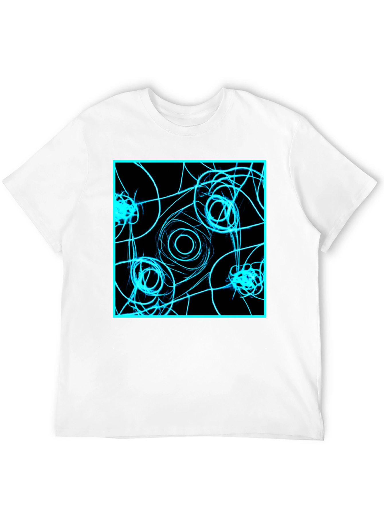 Abstract Geometric T-Shirt: Electric Blue on Black