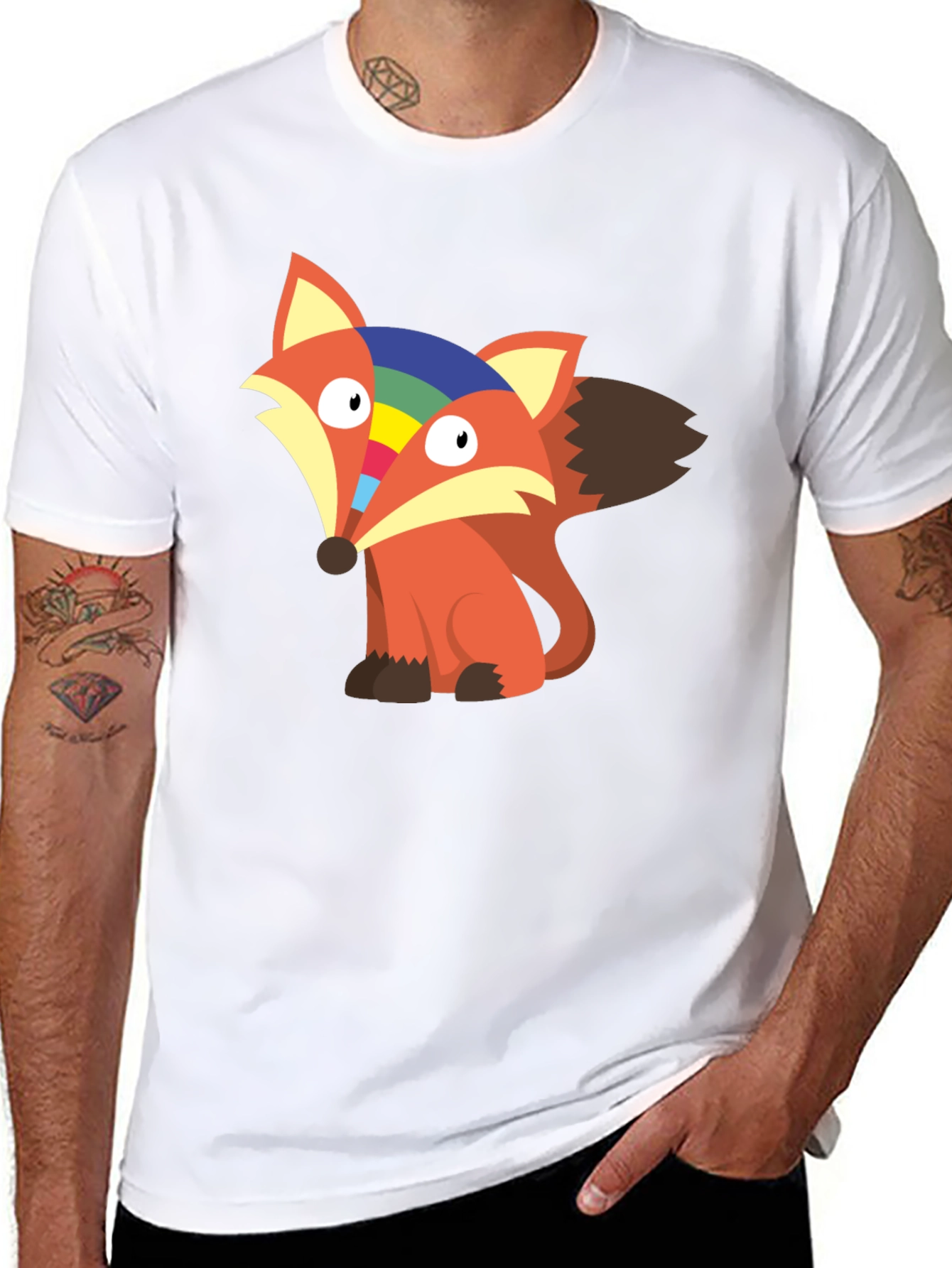 Rainbow Fox Graphic Tee - Unisex Cotton T-Shirt
