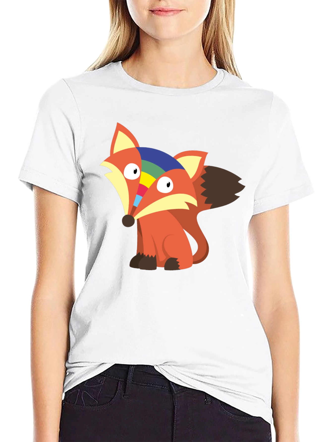 Rainbow Fox Graphic Tee - Unisex Cotton T-Shirt