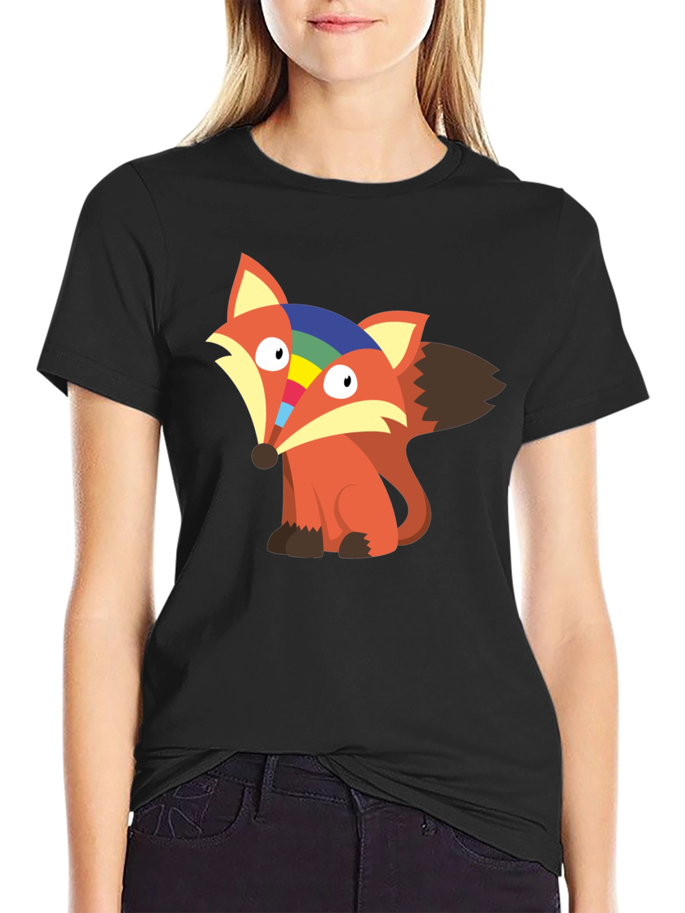 Rainbow Fox Graphic Tee - Unisex Cotton T-Shirt