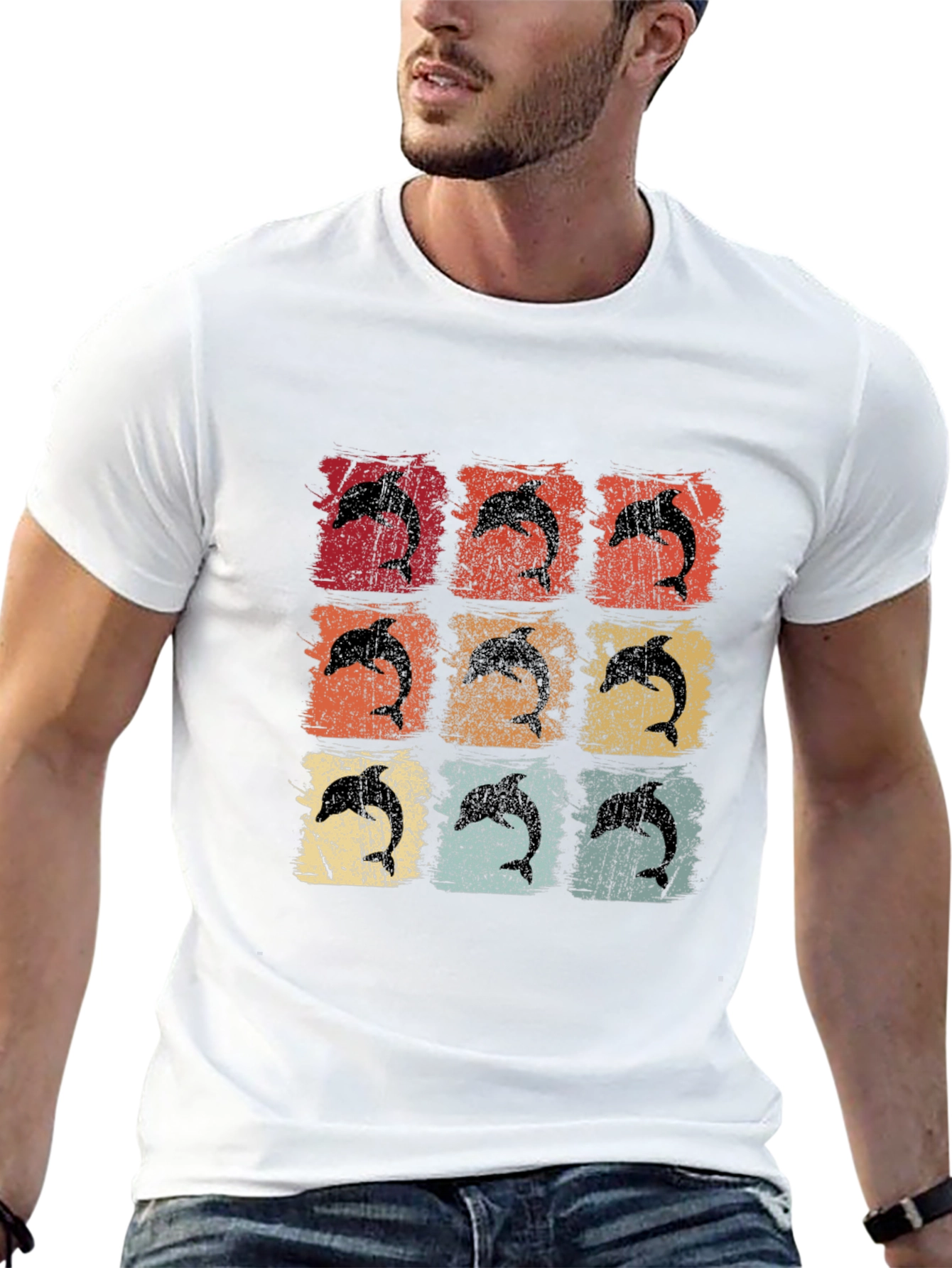 Retro Dolphin Grid T-Shirt
