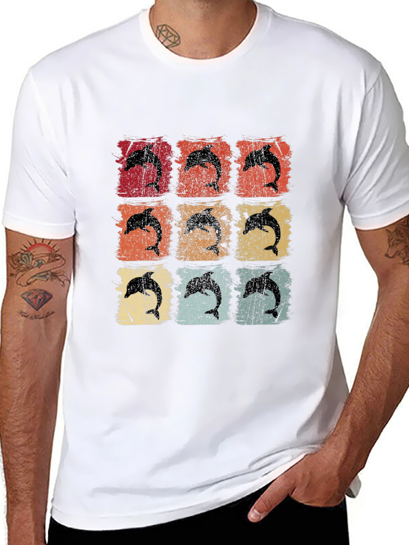 Retro Dolphin Grid T-Shirt