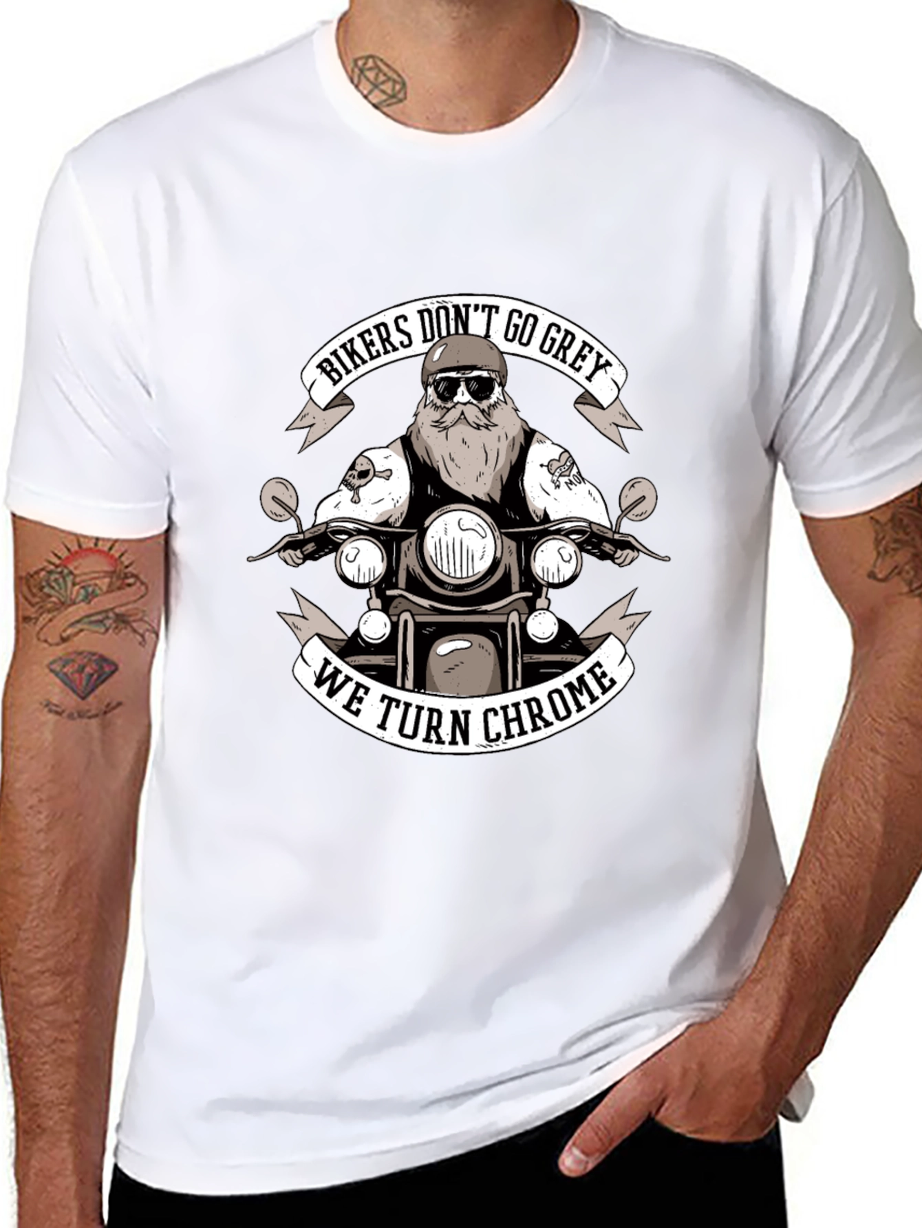 Bikers Dont Go Grey We Turn Chrome Black T-Shirt