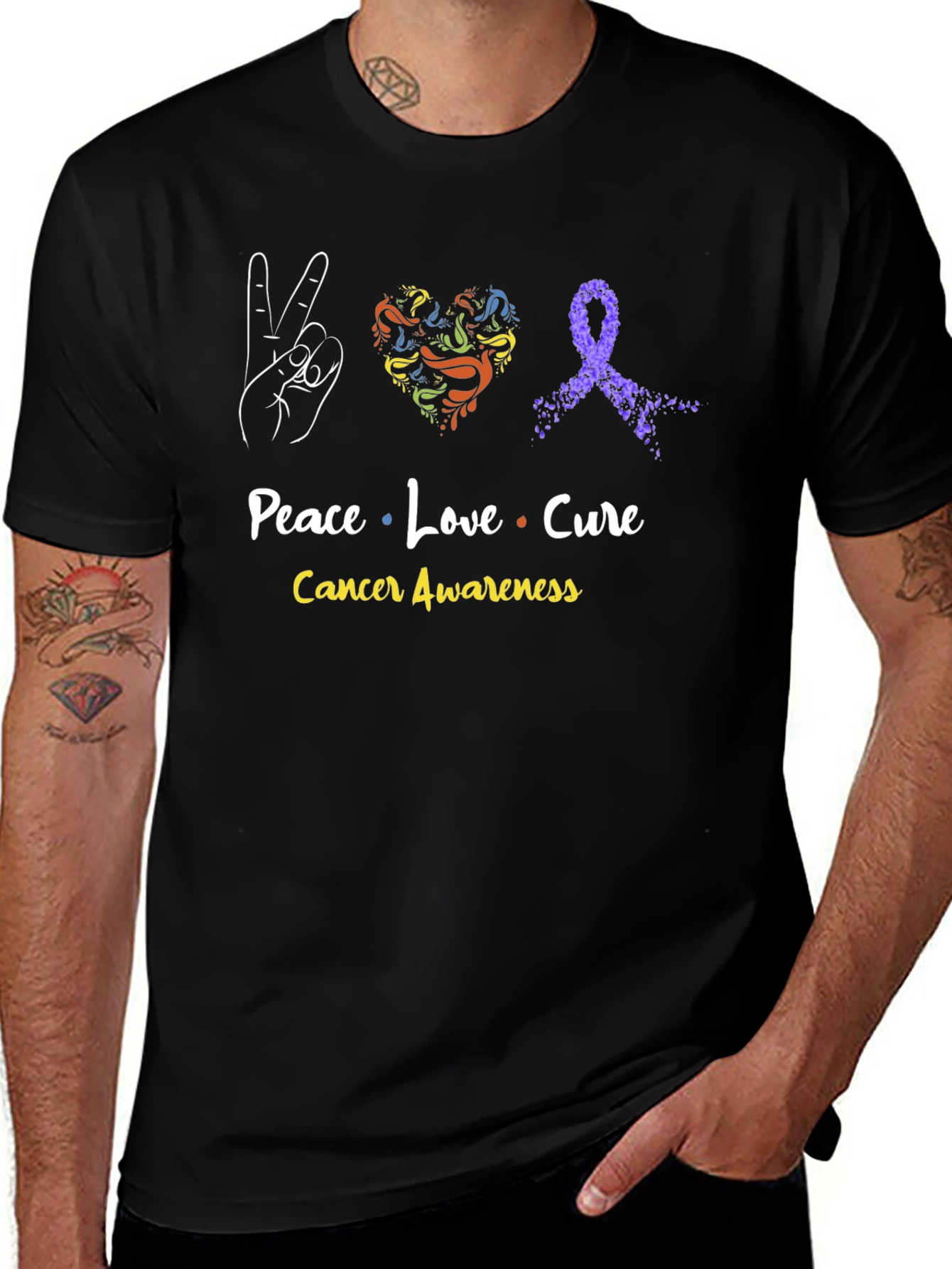 Peace Love Cure Cancer Awareness T-Shirt