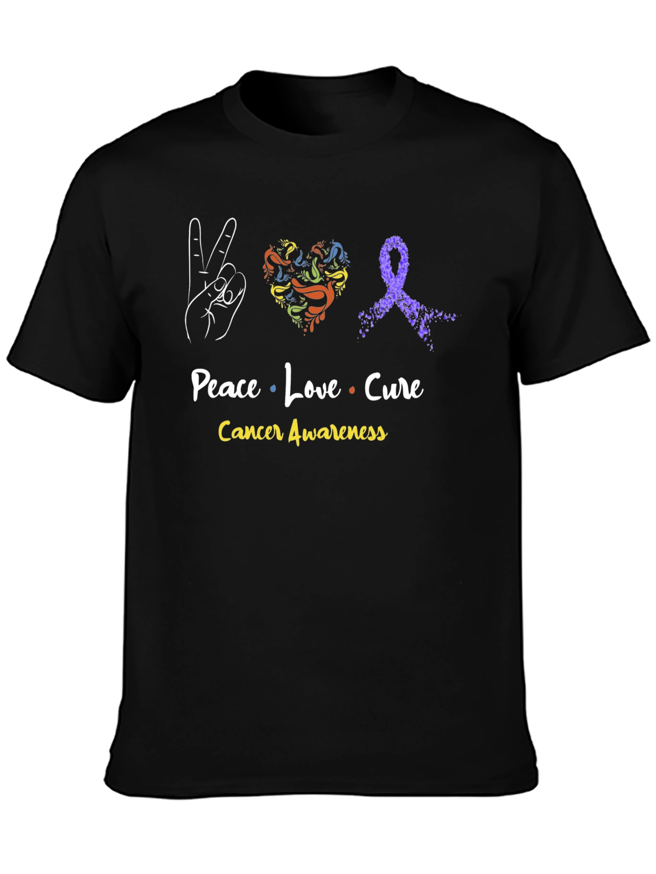 Peace Love Cure Cancer Awareness T-Shirt