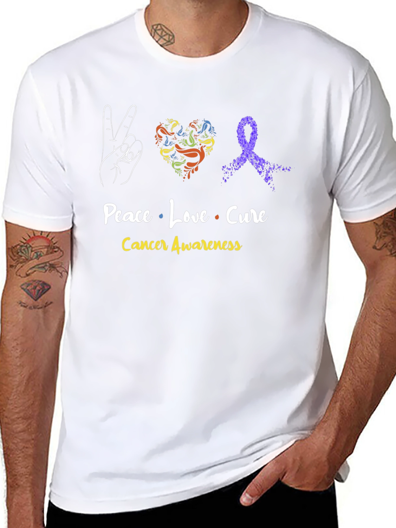 Peace Love Cure Cancer Awareness T-Shirt