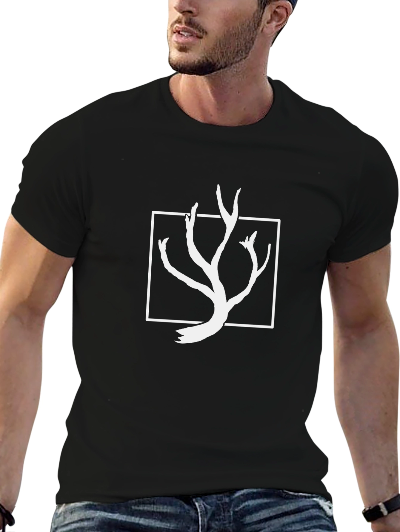 Abstract Tree Graphic Tee - Black Cotton Casual Shirt