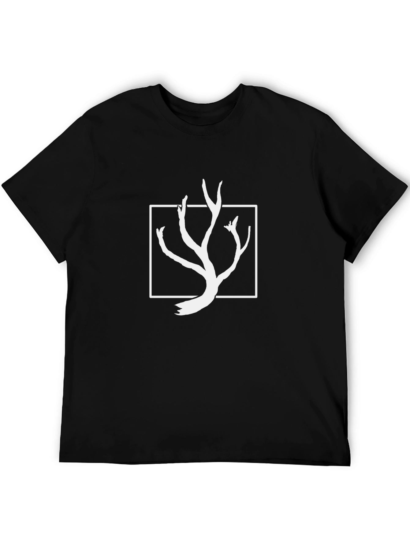 Abstract Tree Graphic Tee - Black Cotton Casual Shirt